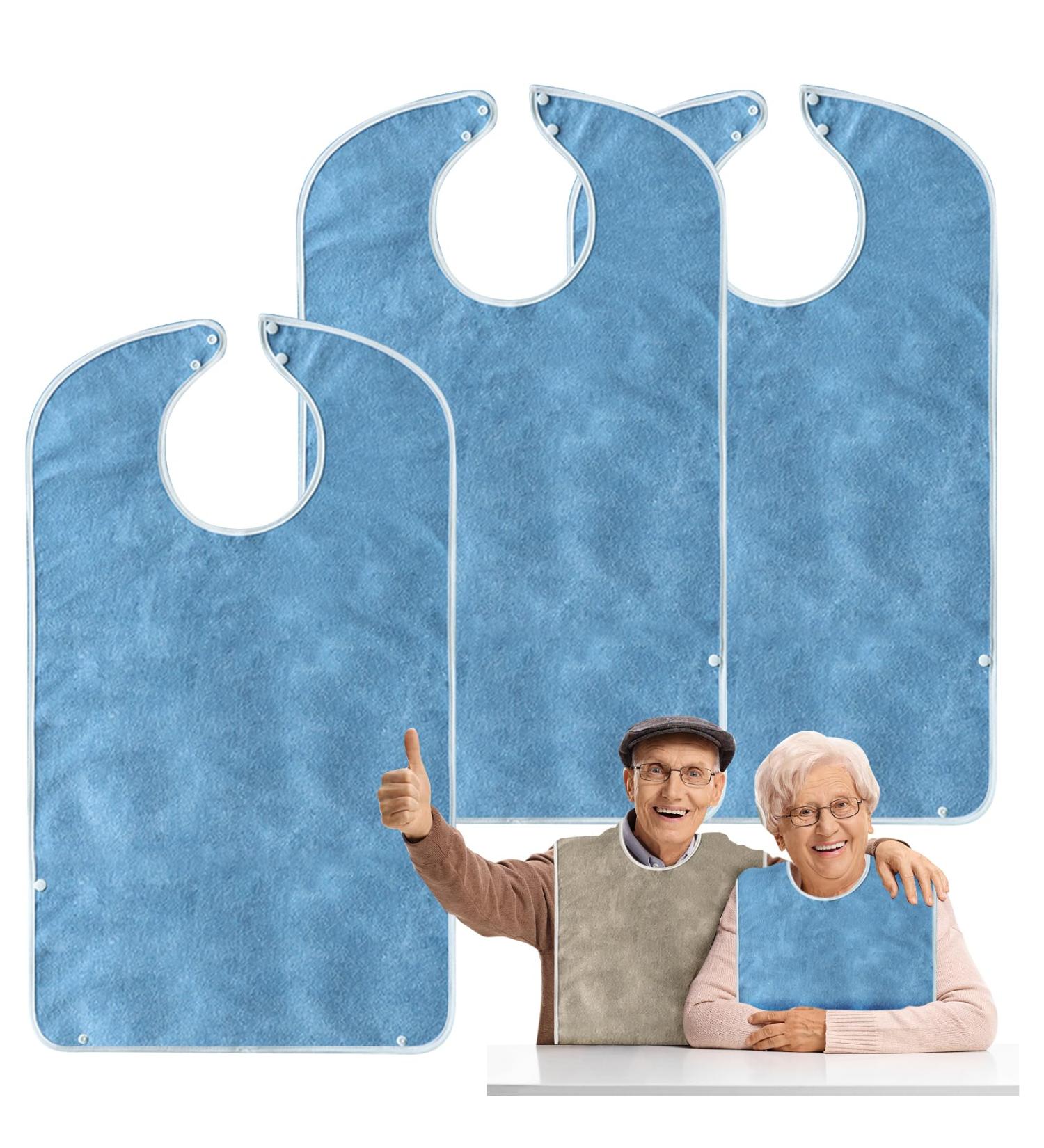3-Pack Waterproof Adult Bibs for Men & Women - Push Button Dirt Catchers | L tz - Food Protection for Seniors & Disabled - Buy Online on GoSupps.com