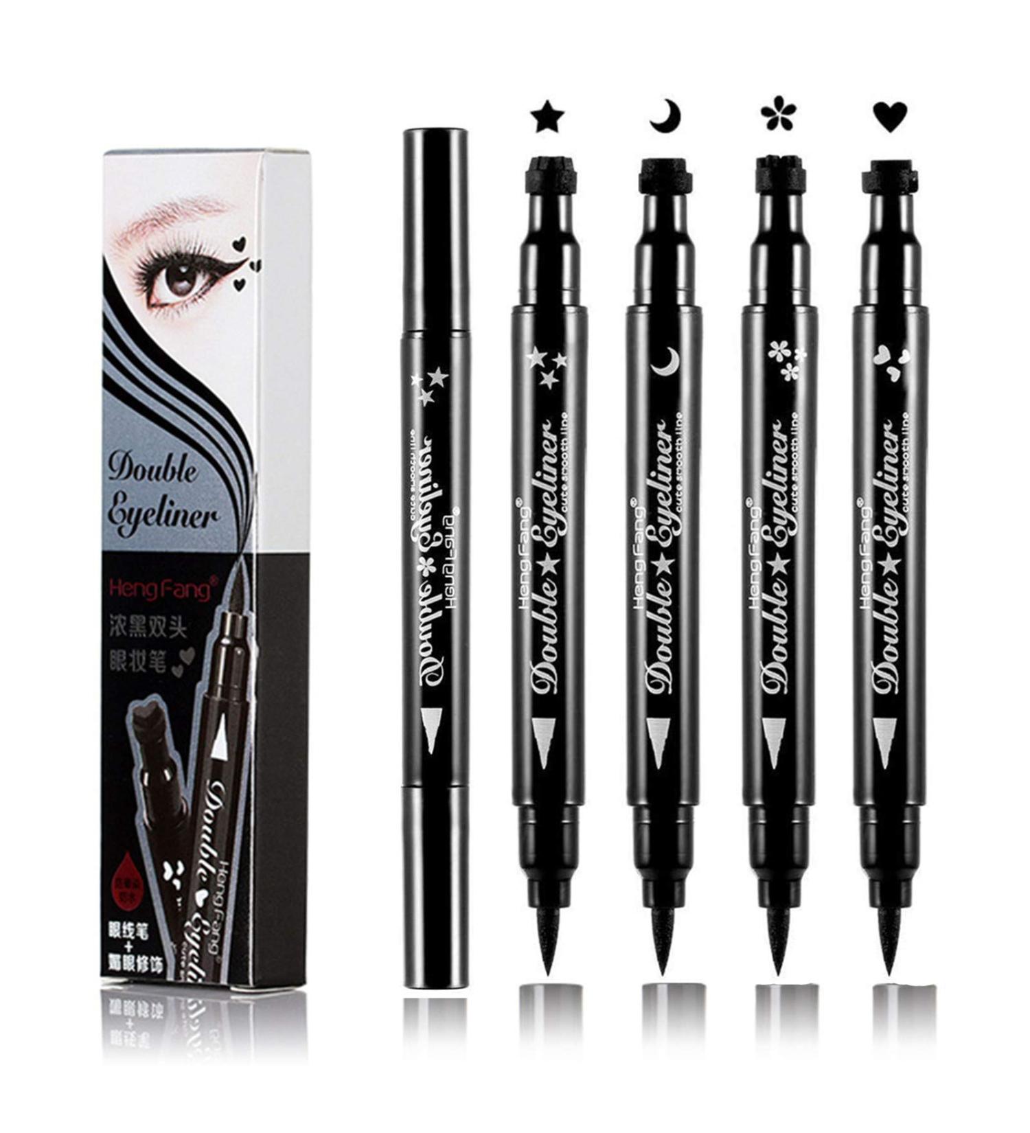 Double-Headed Eyeliner Stamp Winged Waterproof | Smudge-Proof 4 Pens Eyeliner Stamp - Perfect Cat Eye | Long-Lasting Liquid Liner - Hypoallergenic & Easy to Use (Heart/Moon/Star/Flowers) - Buy Online on GoSupps.com