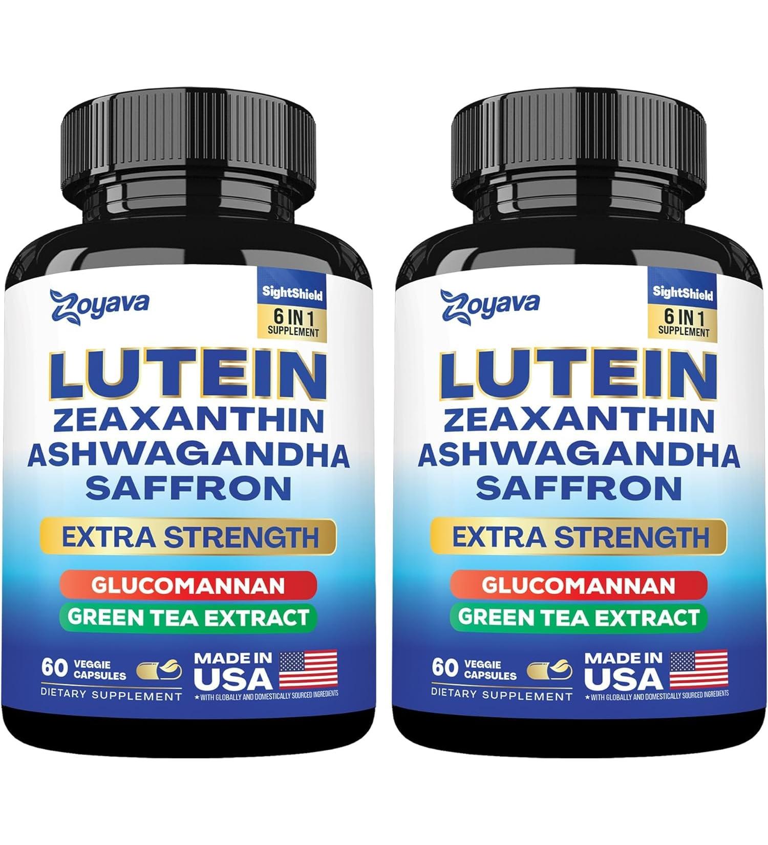 Lutein and Zeaxanthin Supplements 8000 MG Eye Vitamins with Saffron for Eye Health Supplements for Adults, Infused with Glucomannan, Ashwagandha, and Green Tea Extract Vision and Eyes Support - 2 Pack - Buy Online on GoSupps.com
