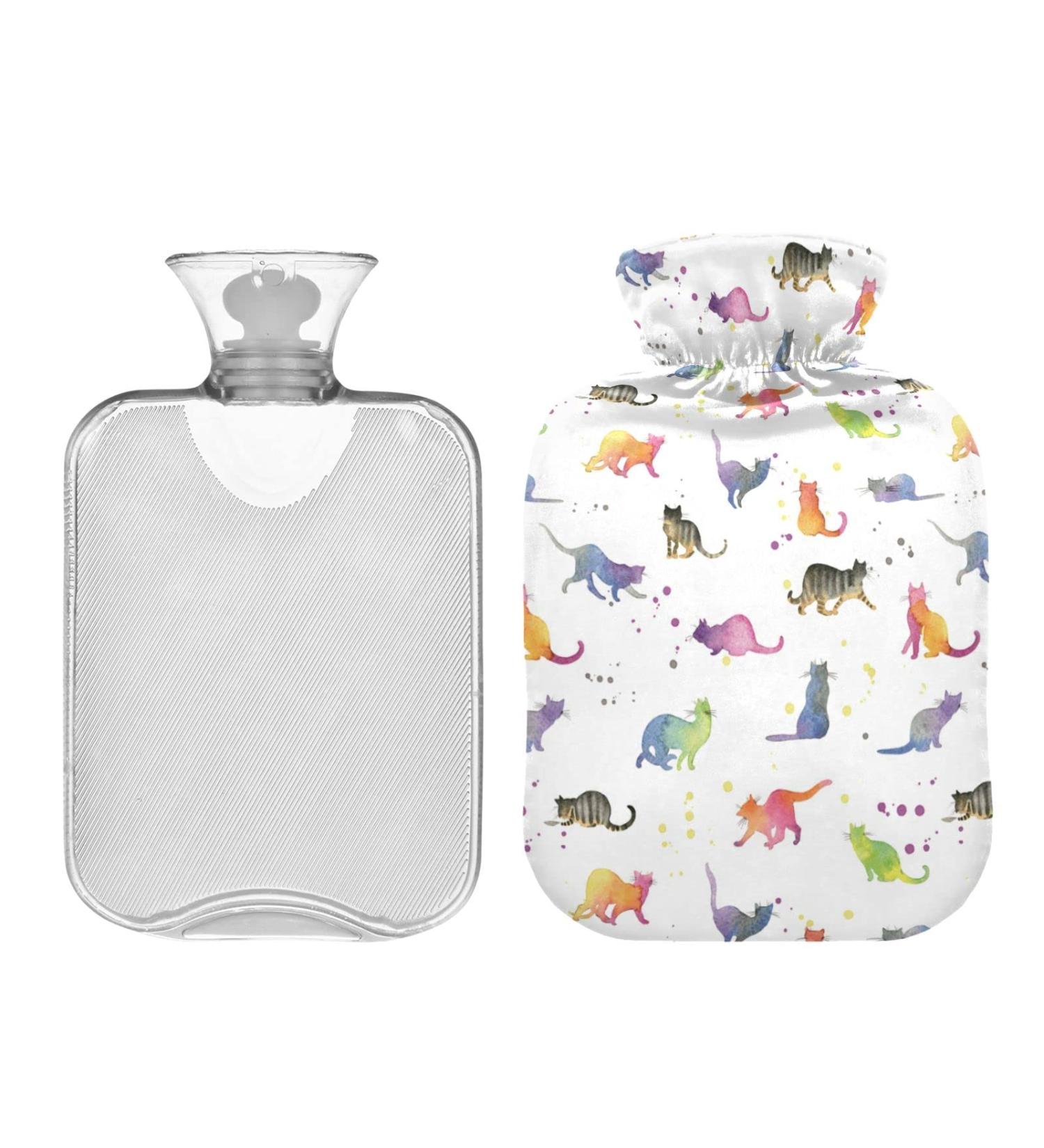 Hot Water Bottle 2L with Rainbow Cat Cover - Cute Kitten Design for Pain Relief & Winter Warmth - Buy Online on GoSupps.com