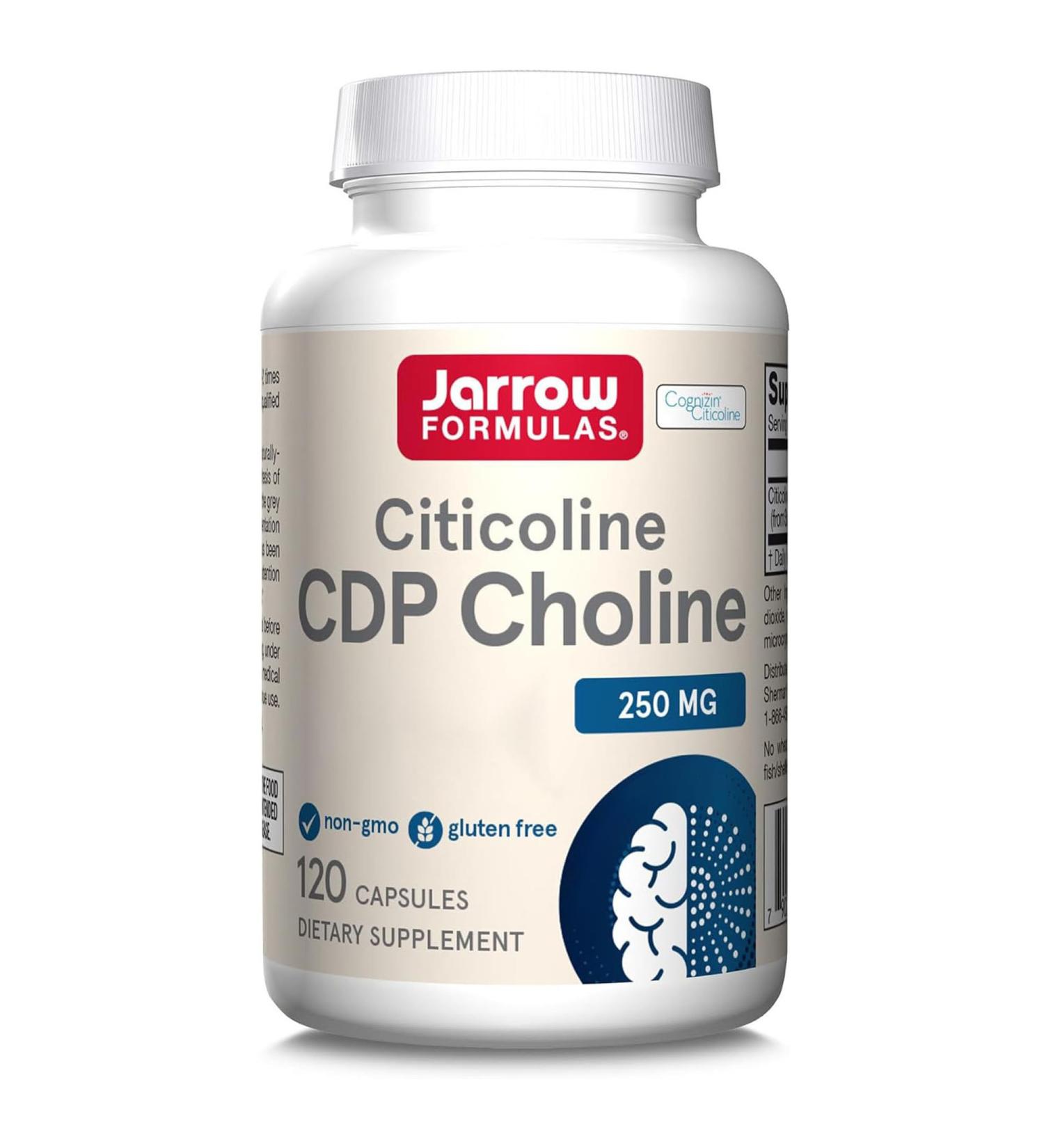 Jarrow Formulas Citicolin (CDP Choline) 250mg High Dosed 120 Capsules Lab Tested Gluten Free Soy Free Non-GMO - Buy Online on GoSupps.com