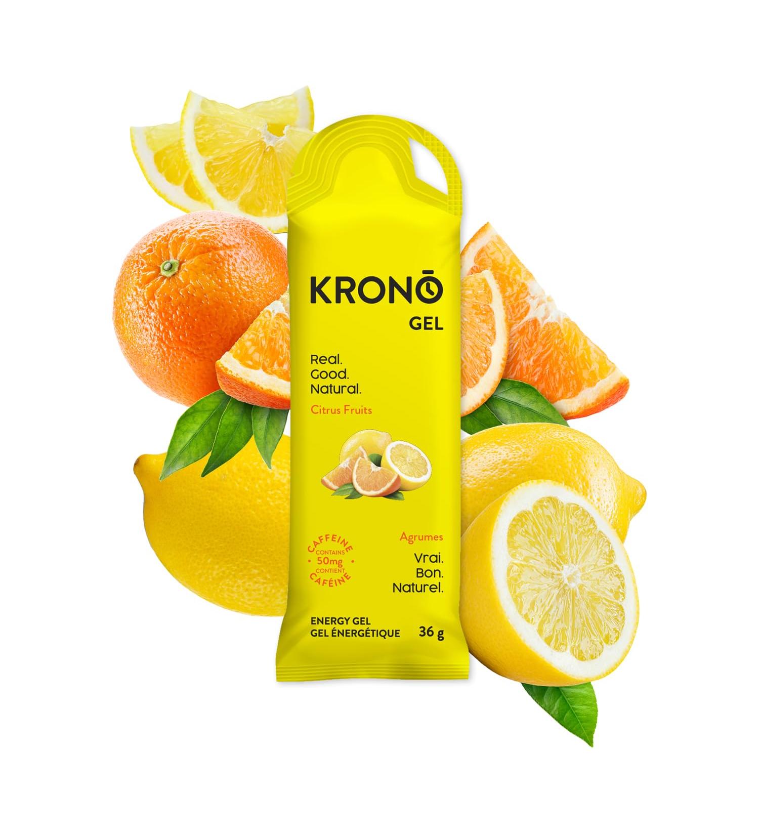 Krono Nutrition Energy Gel - Made with Natural Ingredients - Vegan - Gluten Free - 50 mg caffeine - 24 count (Citrus Fruits) - Buy Online on GoSupps.com