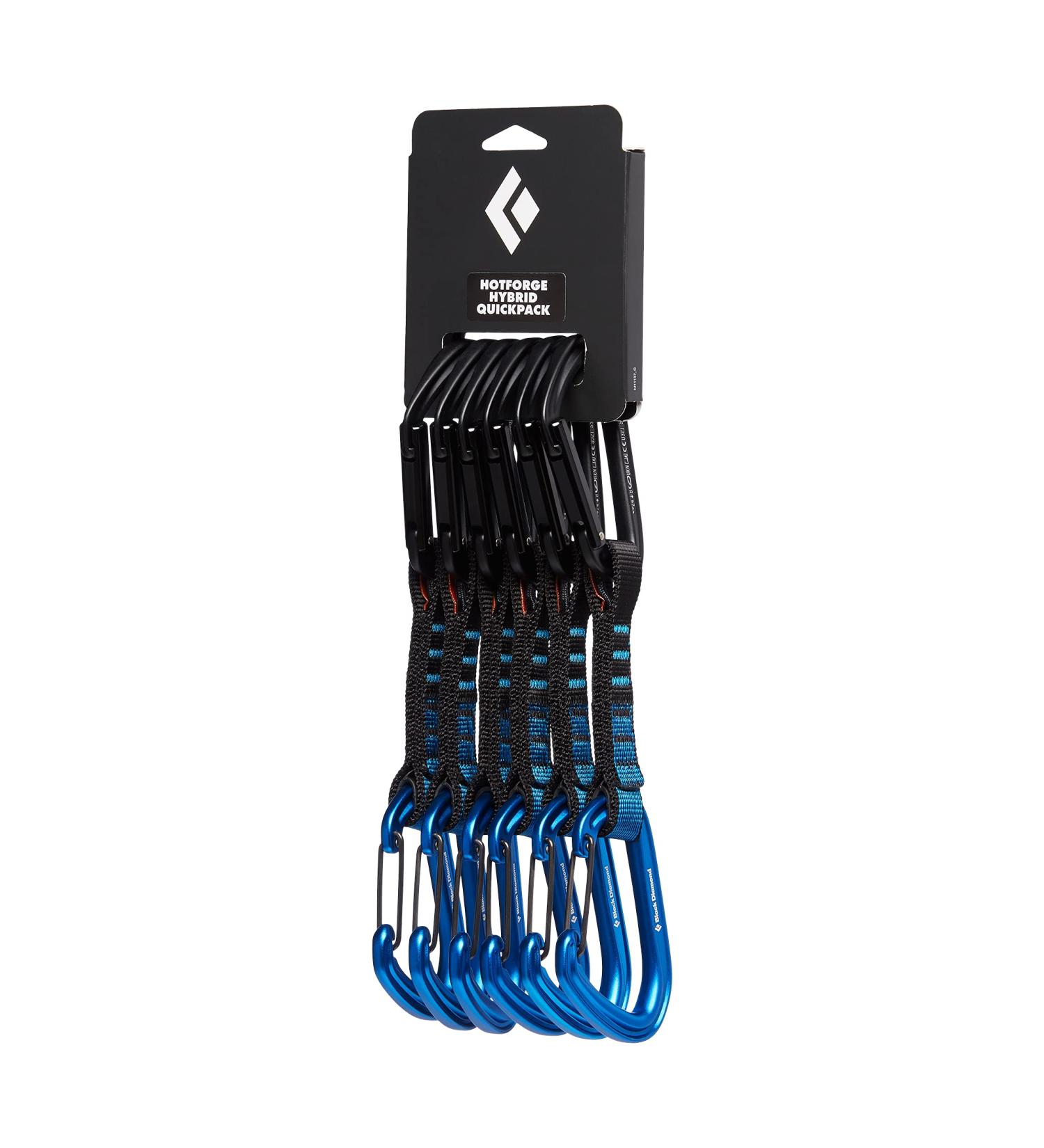 Black Diamond Hotforge Hybrid Draw Carabiner Quickpack 12cm (6 Pack), Hotforge Keylock (top) and Hotwire Wiregate (Bottom) Blue