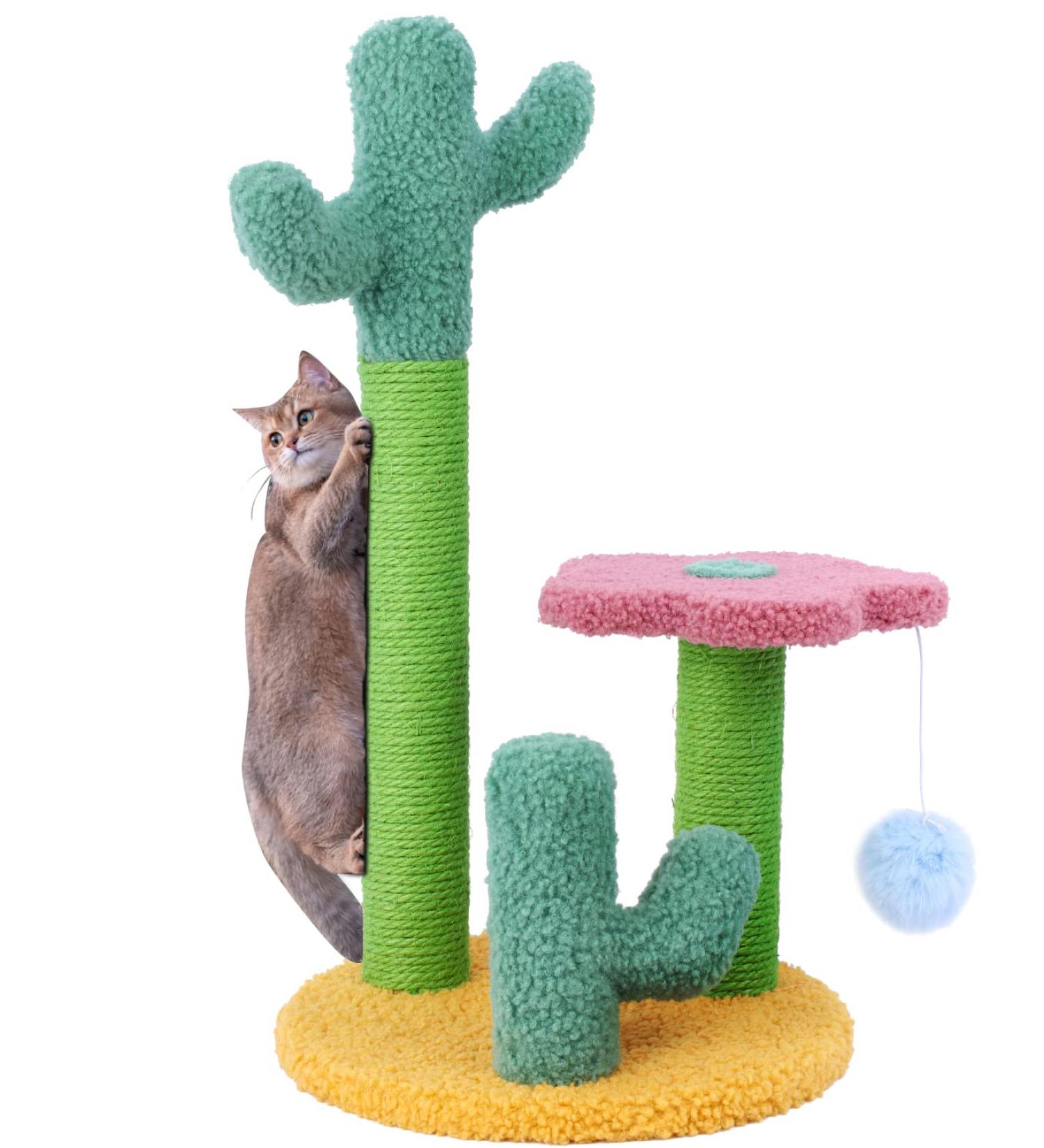 TNELTUEB Cat Scratching Post - Sisal Cactus Cat Scratcher with 3 Height Poles and Hanging Ball - Interactive Toy for Indoor Climbing and Playing - Gift for Large Cats - Buy Online on GoSupps.com