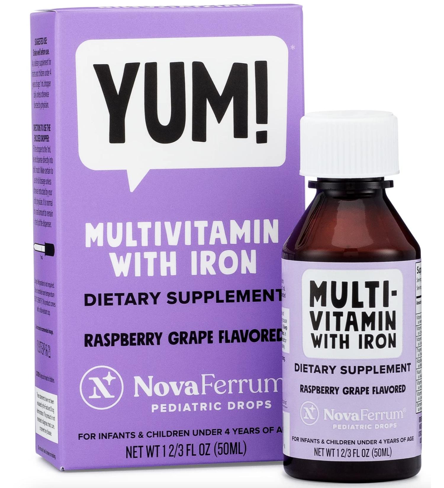 NovaFerrum YUM Multivitamin with Iron for Infants & Toddlers | Immune Support | Ages 4 & Under | Gluten & Sugar Free | Raspberry Grape Flavor - Buy Online on GoSupps.com