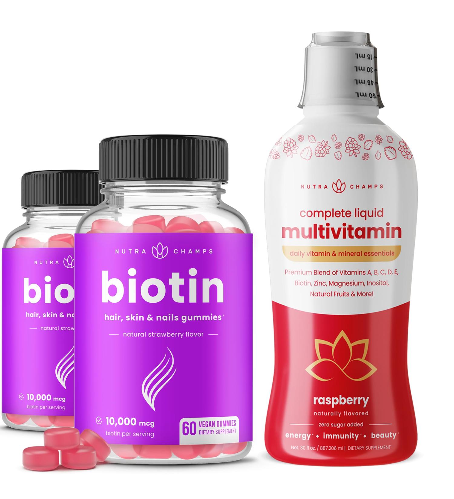 NutraChamps Biotin Gummies (2 Pack) and Liquid Multivitamins 3 Pack Bundle - Buy Online on GoSupps.com