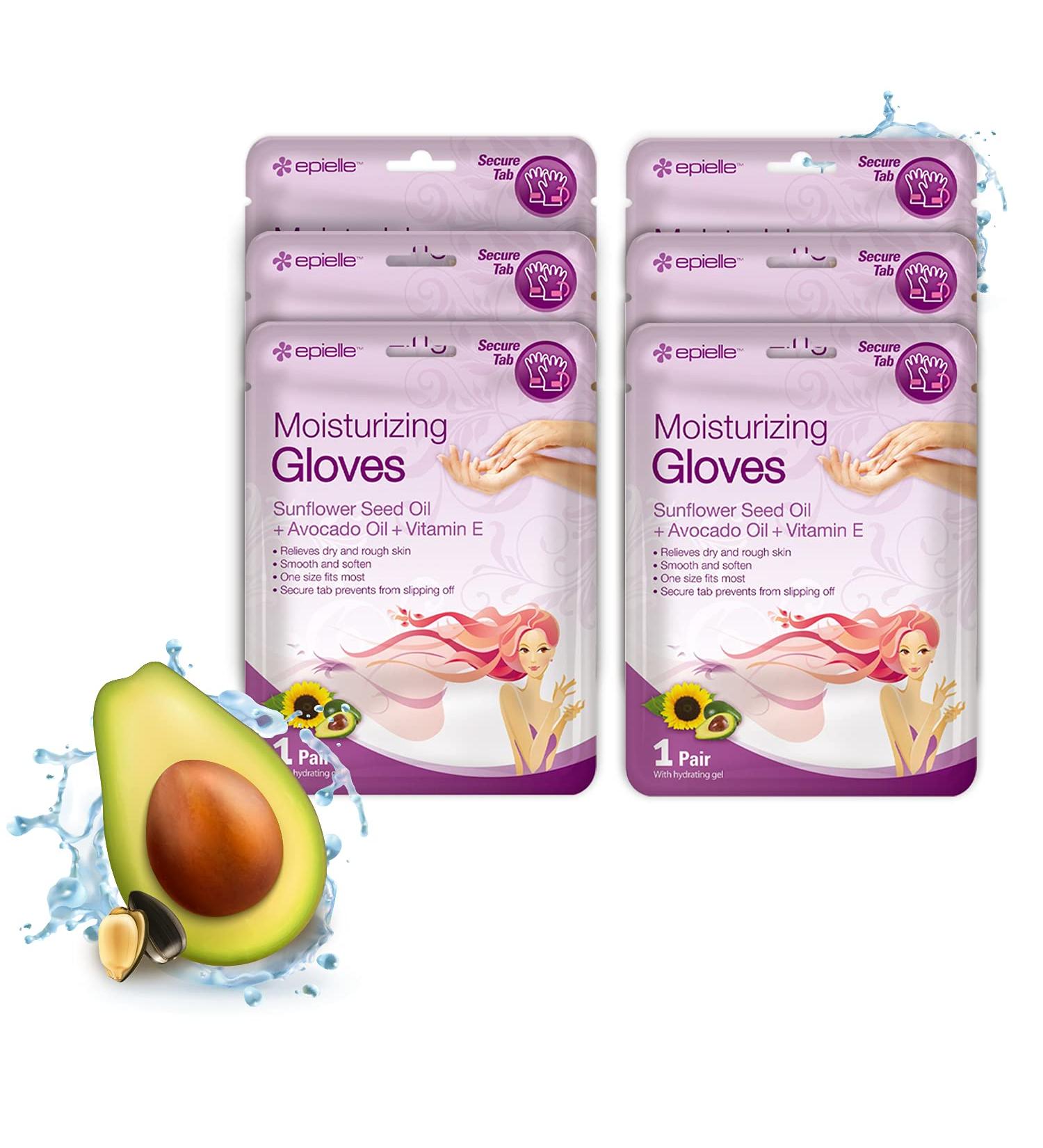 Epielle Moisturizing Hand Masks (6pk) | Hydrating Spa Gloves for Dry Hands | Sunflower Seed Oil, Avocado Oil, Vitamin E | Beauty & Skincare Gift - Buy Online on GoSupps.com