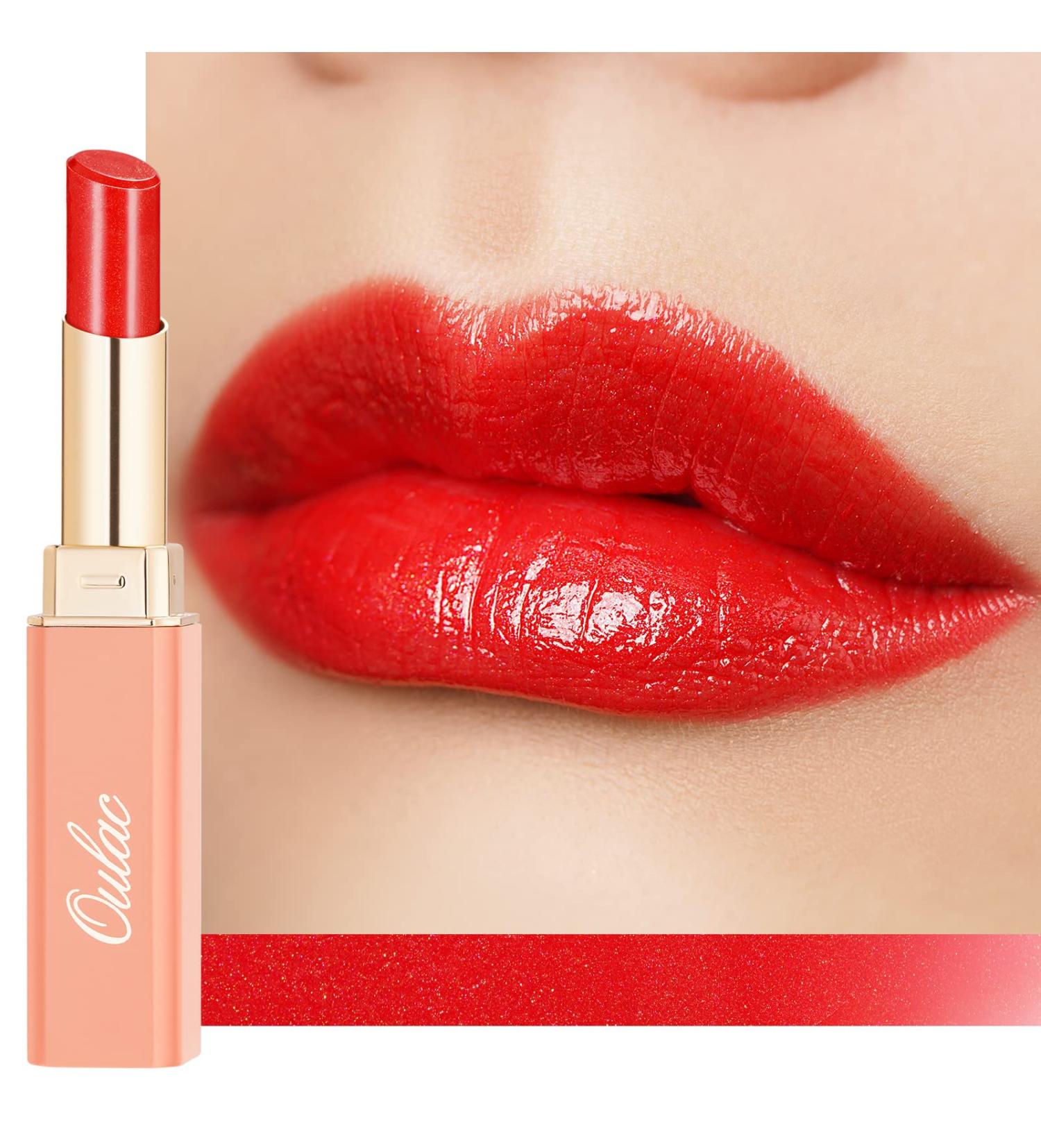Oulac Moisturising Red Lipstick - Hydrating Lip Balm for Dry Lips | Medium Coverage Lip Colour with Juicy Glossy Finish - Vegan & Cruelty-Free Formula - Buy Online on GoSupps.com
