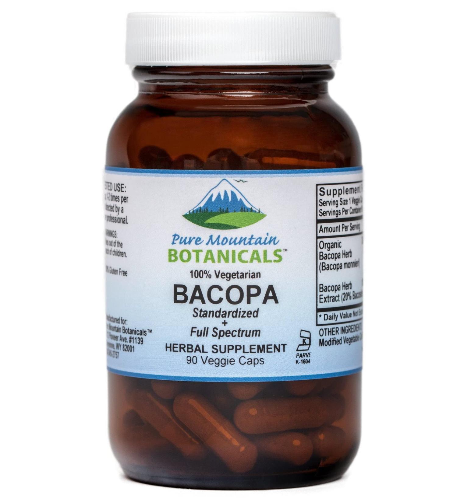 Pure Mountain Botanicals Bacopa Monnieri Capsules - Vegan Caps with Organic Bacopa & Standardized Bacopa Extract Supplement - Buy Online on GoSupps.com