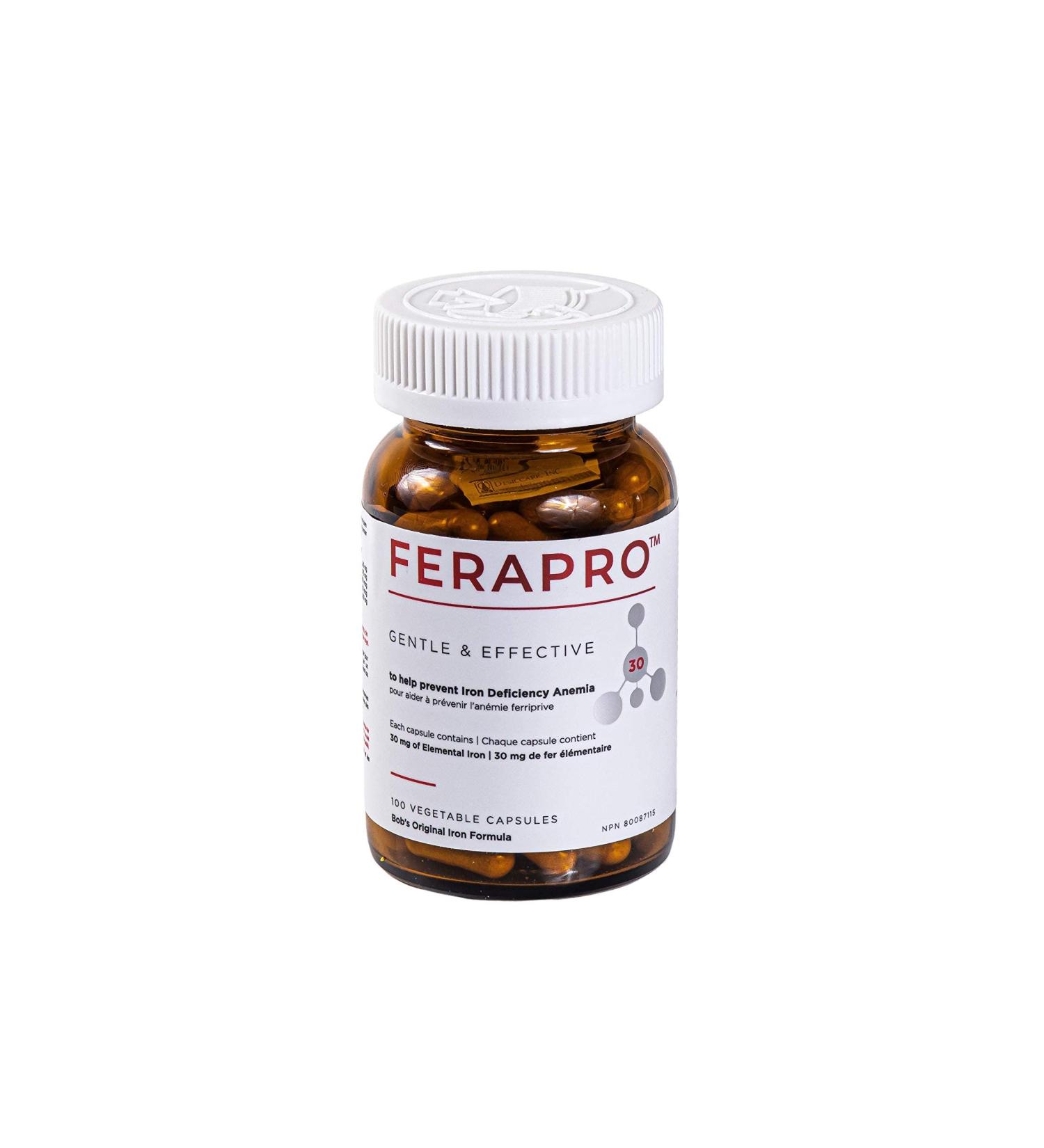 FERAPRO 30MG 100 CAPS | Vegan Iron Supplement | With Vitamin C 175mg Methylcobalamin 1000mcg 5-MTHF 80mcg and Glycine 100mg - Buy Online on GoSupps.com