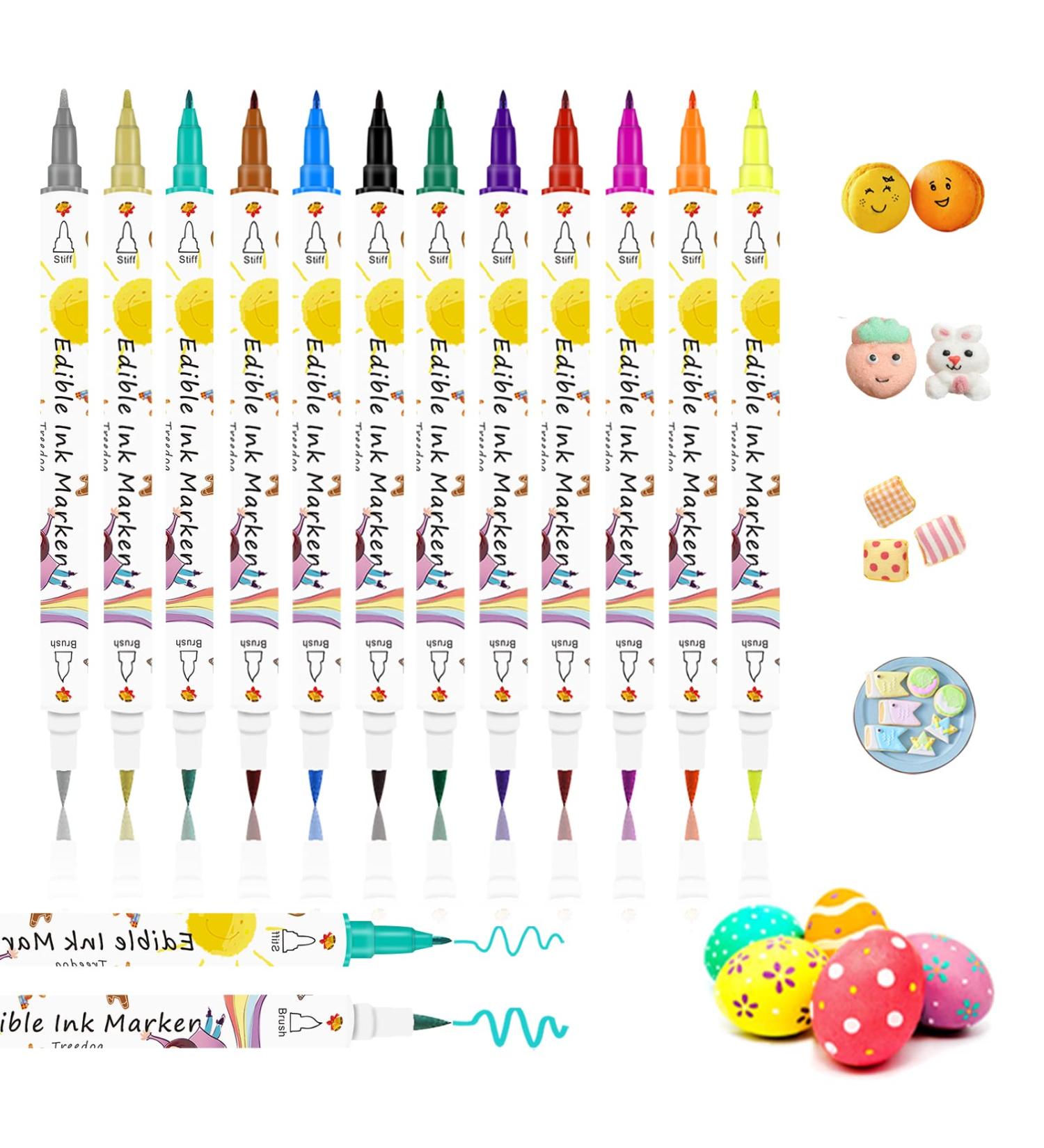 12Pcs Dual Sided Edible Food Colouring Pens | Food Grade Icing & Markers for Cakes, Cookies & Desserts - Buy Online on GoSupps.com