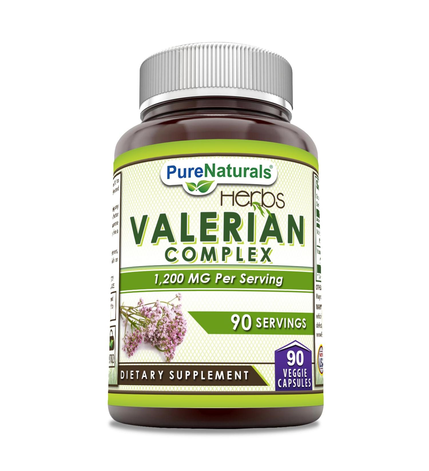 Pure Naturals Valerian Complex Supplement | 1200 Mg | 90 Veggie Capsules | Non-GMO | Gluten Free | Made in USA