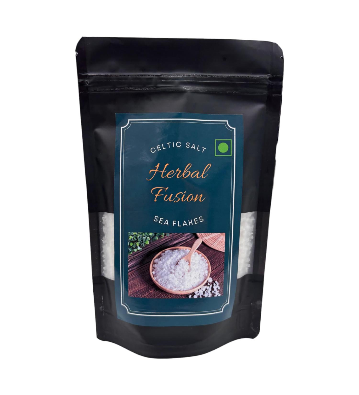 Herbal Fusion Coarse Sea Salt Flakes Ideal for Salt Grinders Unrefined Mineral Salt 84 Minerals 5X more Minerals than Regular Salt Certified Product Gluten Free Resealable Bags 210 Grams - Buy Online on GoSupps.com
