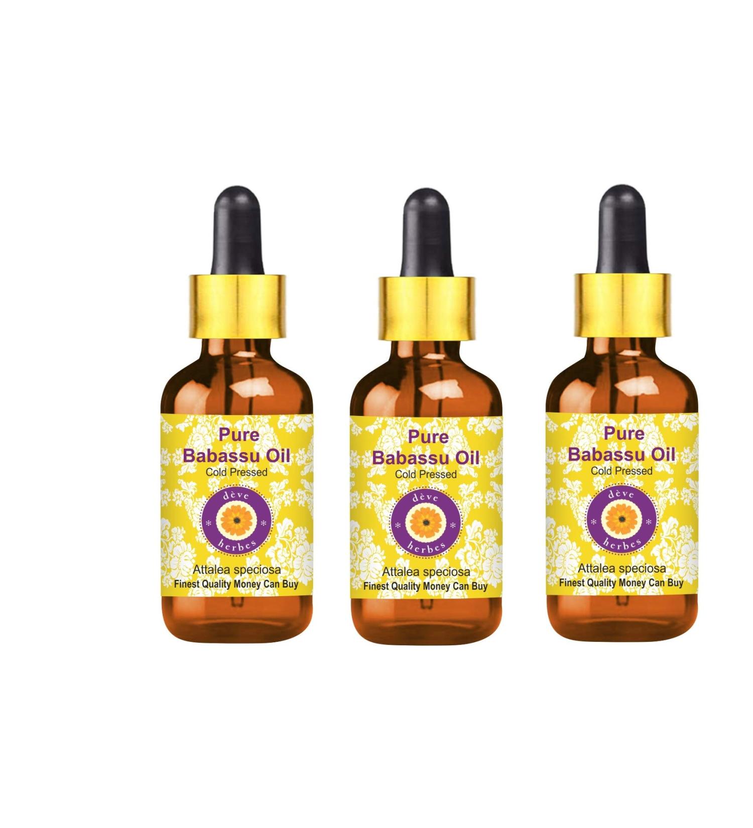 Dev Herbes Pure Babassu Oil - Cold-Pressed Natural Therapeutic Quality - 100ml x 3 Pack with Glass Dripper - International Shipping Available - Buy Online on GoSupps.com
