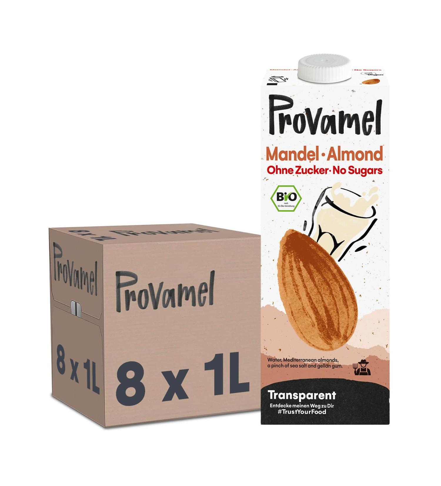 Provamel Organic Almond Drink - Sugar-Free Vegan Lactose-Free UHT 8x1L - Herbal Beverage for Healthy Living - Buy Online on GoSupps.com