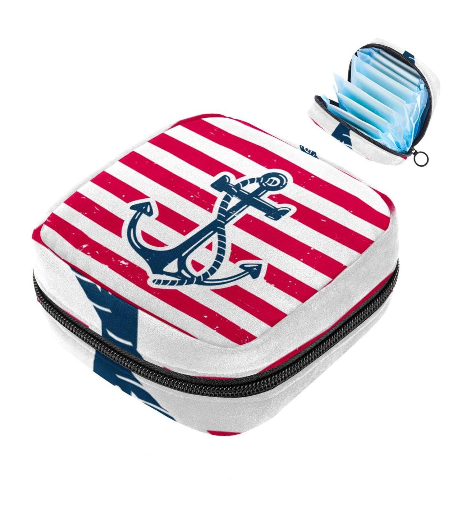 Shop Colorful Storage Bags for Women's Bandages & Menstrual Products - Sea Anchor & Stripes Design | Portable Holder for School & Office - Buy Online on GoSupps.com