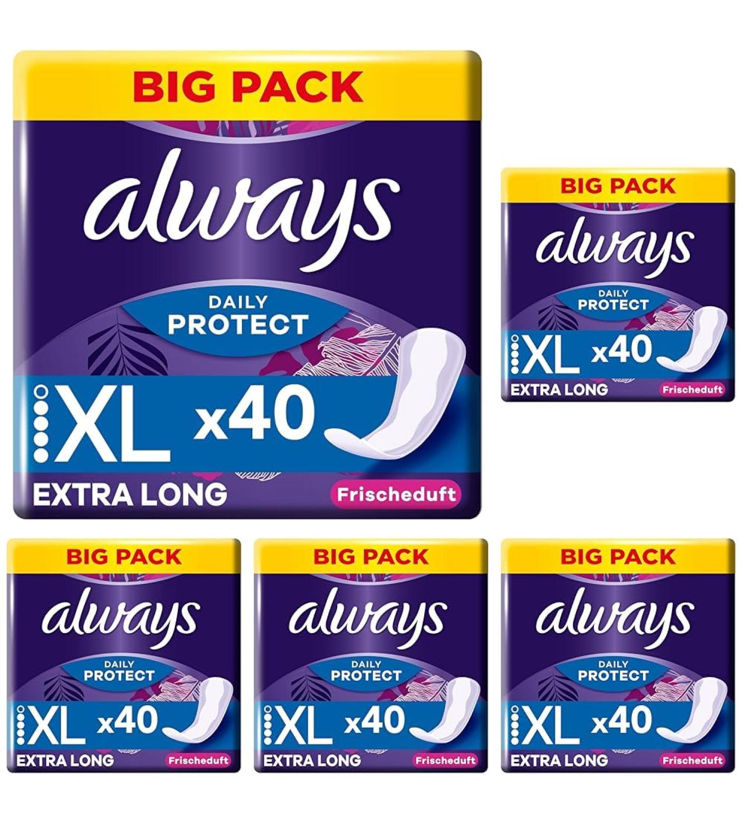 Always Dailies Protect Slip performances women extra long (40 tie) Big Pack with fresh fragrance breathable flexible (pack with 5) 40 pieces (5 pack)