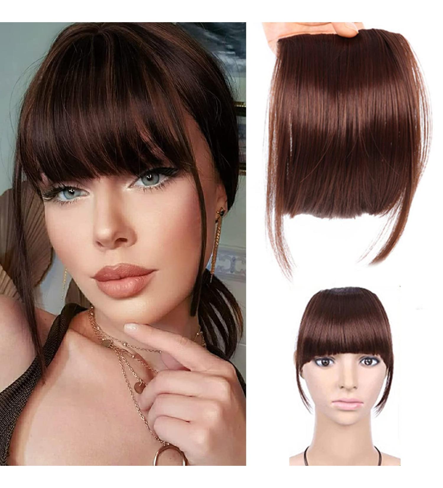 PMELCXD Clip in Fringe Bangs Hair Clip in Bangs Human Hair Bangs Hairpieces for Women Clip-on Bangs French Neat Bangs Fringe with Temples One Piece Bang Hair Extension for Daily Wear-Dark brown - Buy Online on GoSupps.com