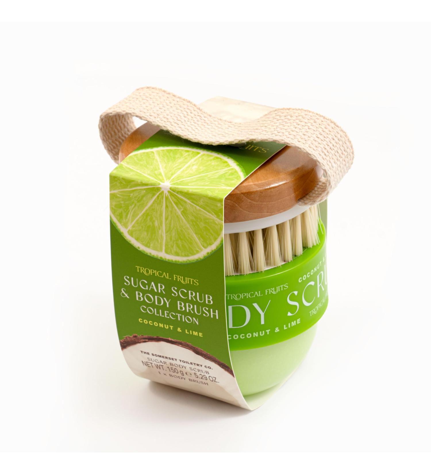Tropical Fruits Gentle Exfoliating Sugary Scrub & Brush Coconut and Lime 150g - Buy Online on GoSupps.com