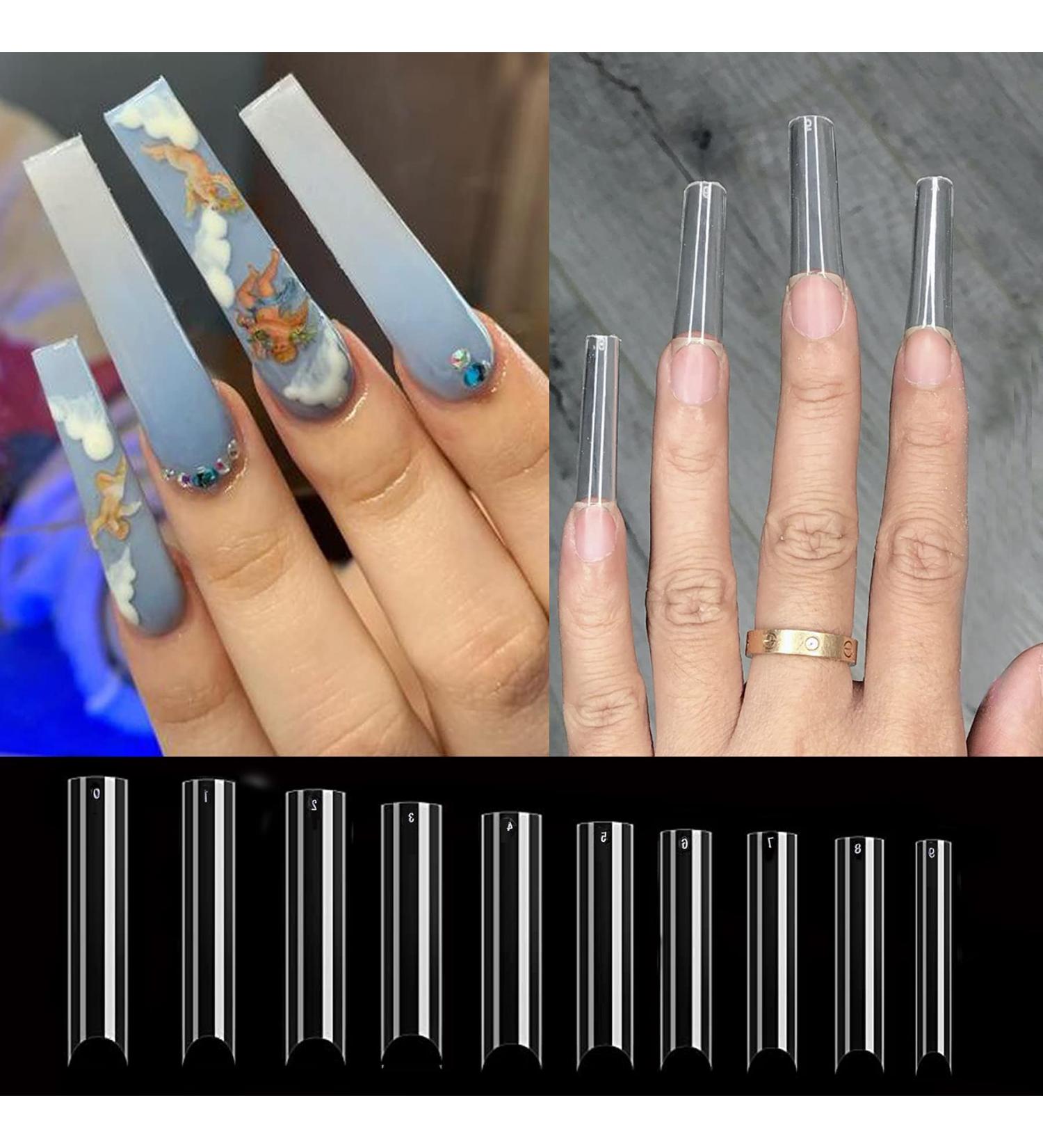 Extra Long C Curve Nail Tips - Half Cover Clear French XXL Deep Fingernail - 500 Pcs Acrylic Straight Square Tips for DIY Nail Art & Press-On Extensions - Buy Online on GoSupps.com