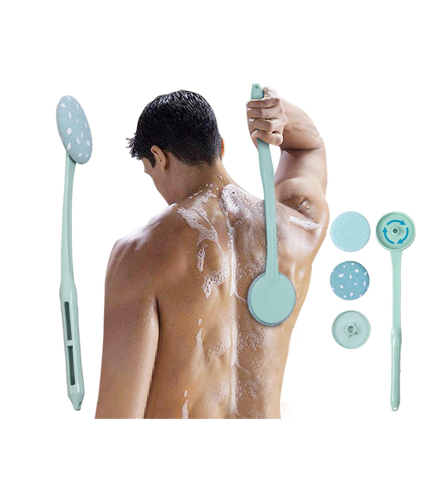 Long Handle Bath Brush with Exfoliating Cloth - 17 Inch Green | Body Exfoliating Brush for Men and Women - Buy Online on GoSupps.com