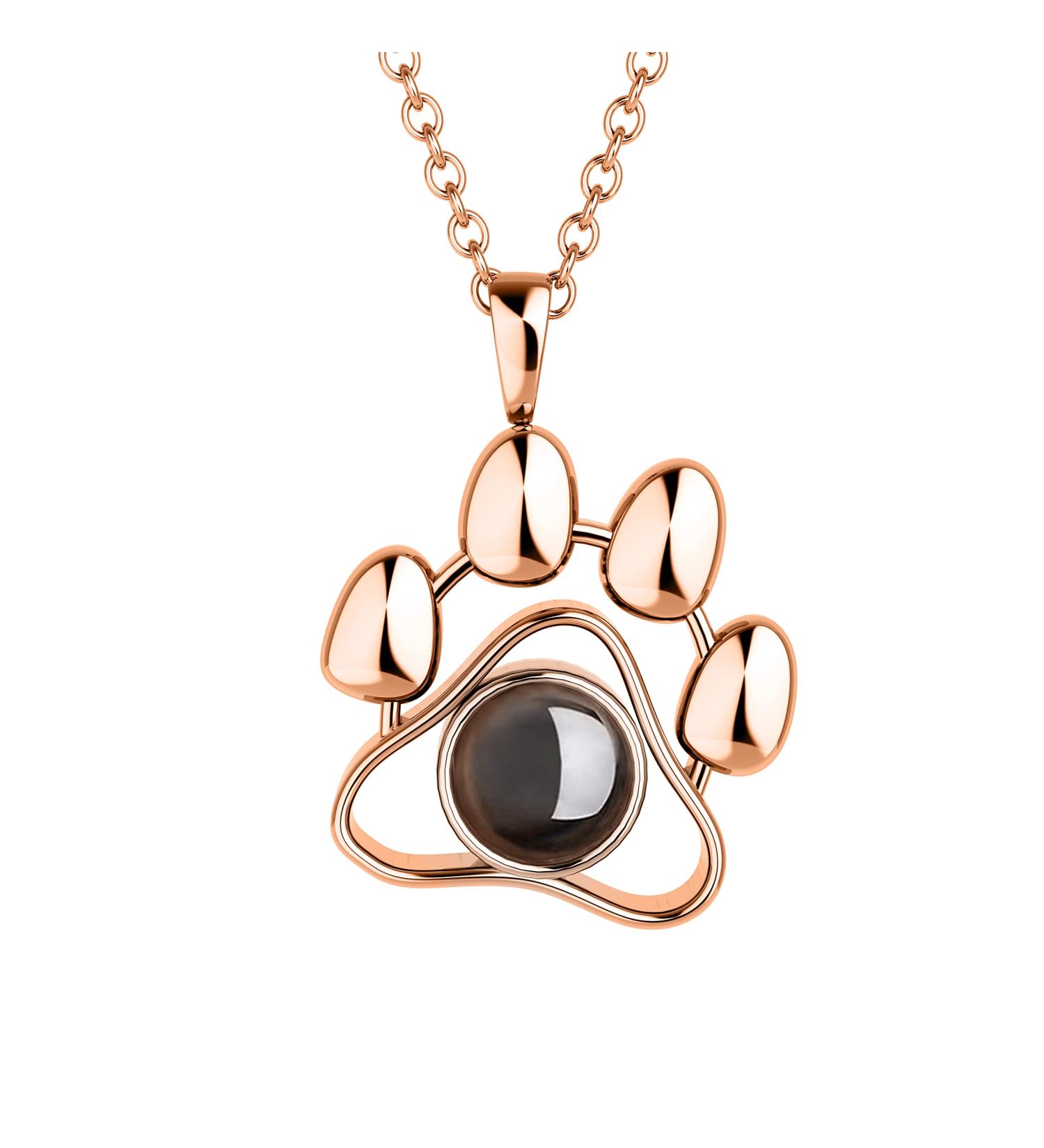 Personalized Photo Projection Necklace - Paw Print Memorial for Dogs & Cats | Custom Rose Gold Pet Keepsake Gift - Buy Online on GoSupps.com