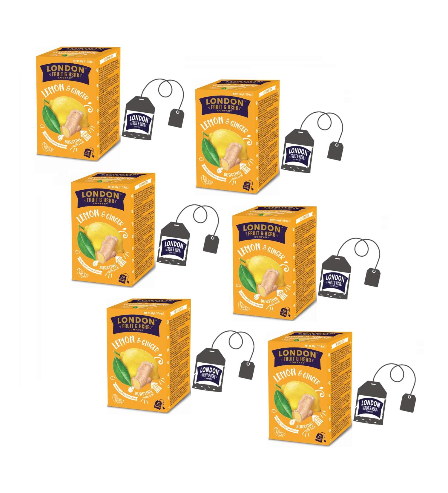 LONDON FRUIT & HERB COMPANY London Fruit | Lemon and Ginger Infusion | Lemon Ginger and Lime Infusion in Single-Bag Tea Bags Caffeine-Free - 6 x 20 Filters (240g) | Digestive Infusion - Buy Online on GoSupps.com