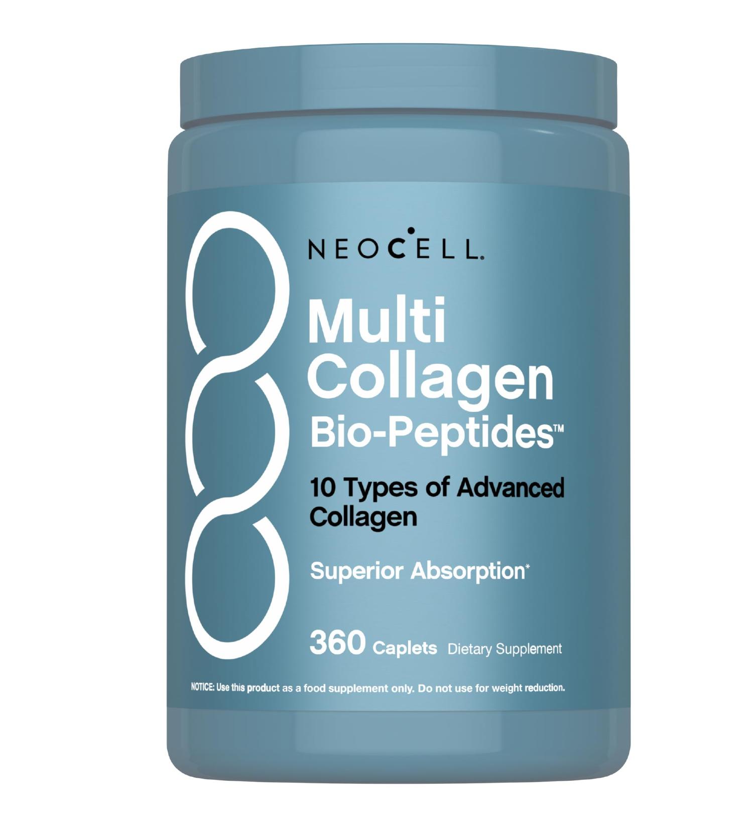 NeoCell Multi Collagen Peptides | 360 Caplets | Superior Absorption | Types I II III IV VIII X XII XXII | for Women and Men - Buy Online on GoSupps.com