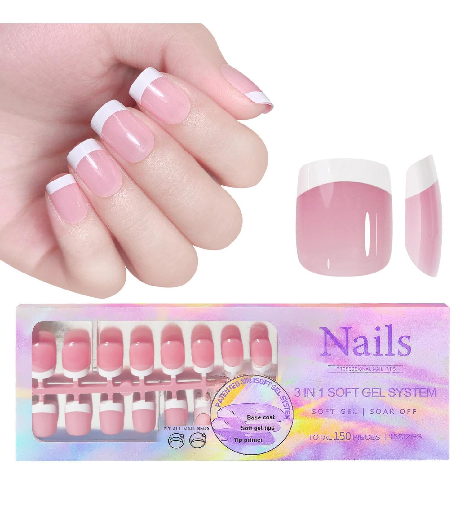  Aublinto Nails French Press on Nails Long False Nails Ballerina Acrylic Manicure Decoration Coffin Acrylic Gel Nails DIY Nail Art for Women Girls - Buy Online on GoSupps.com