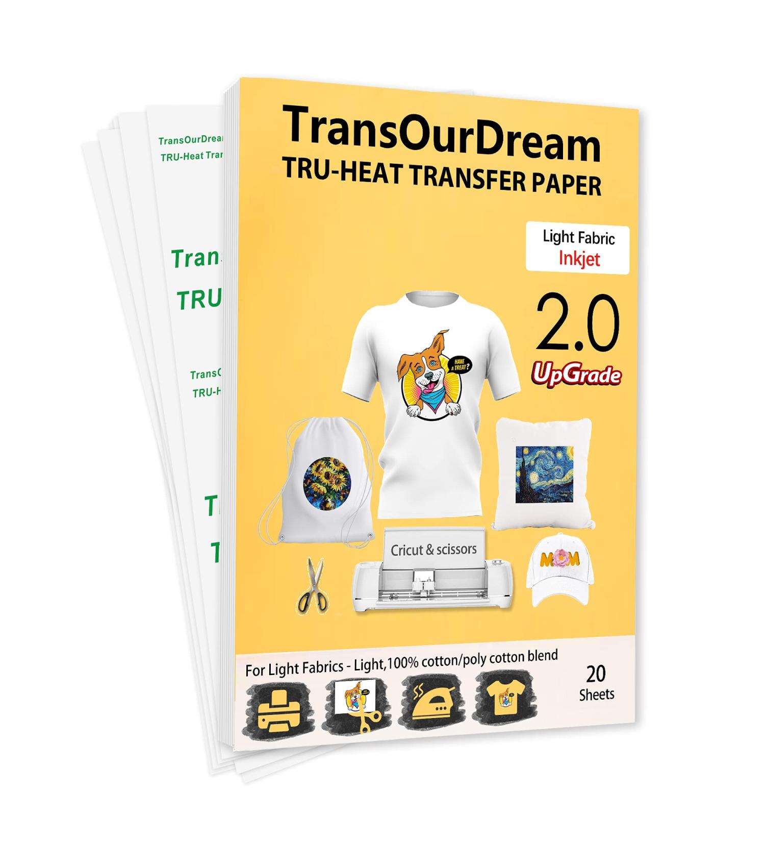 TransOurDream TOD-4 Heat Transfer Paper for Light Fabric - 20 Sheets, 8.5x11 - Iron-on Transfers for T-Shirts - Printable Vinyl for Inkjet Printer - Buy Online on GoSupps.com