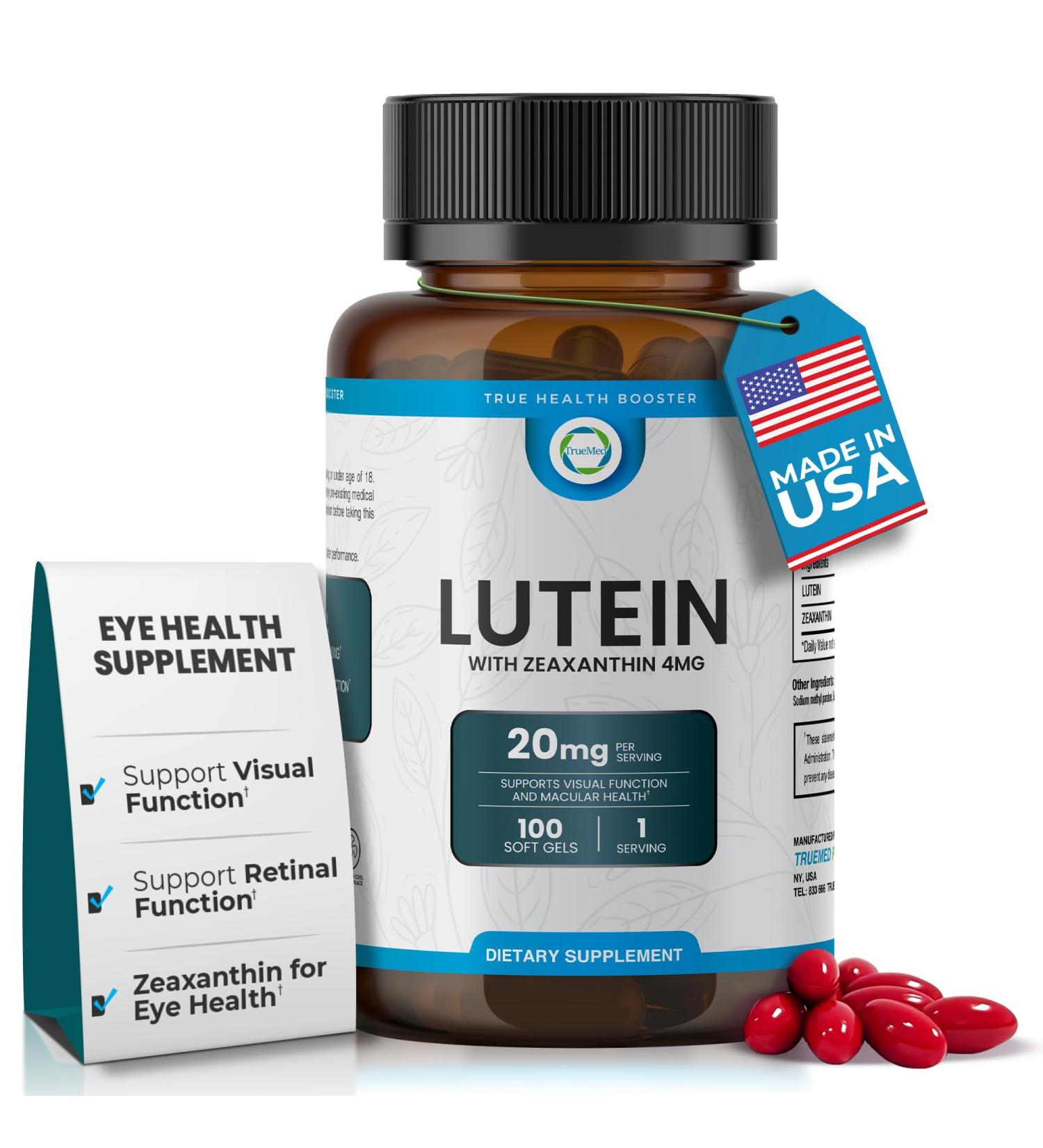 TRUEMED Lutein 20mg with Zeaxanthin 4mg Eye Health Supplement for Vision Clarity Blue Light Filtering & Macular Health Antioxidant Formula for Daily Retinal Wellness 100 Softgels - Buy Online on GoSupps.com
