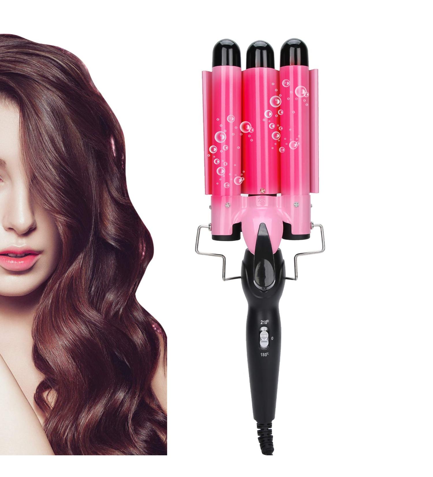 Hair Curling Iron Wand - Triple Pipe Hair Curler & Waver - Tourmaline Electric Styling Tool for All Hair Lengths (US Pink) - International Shipping Available - Buy Online on GoSupps.com