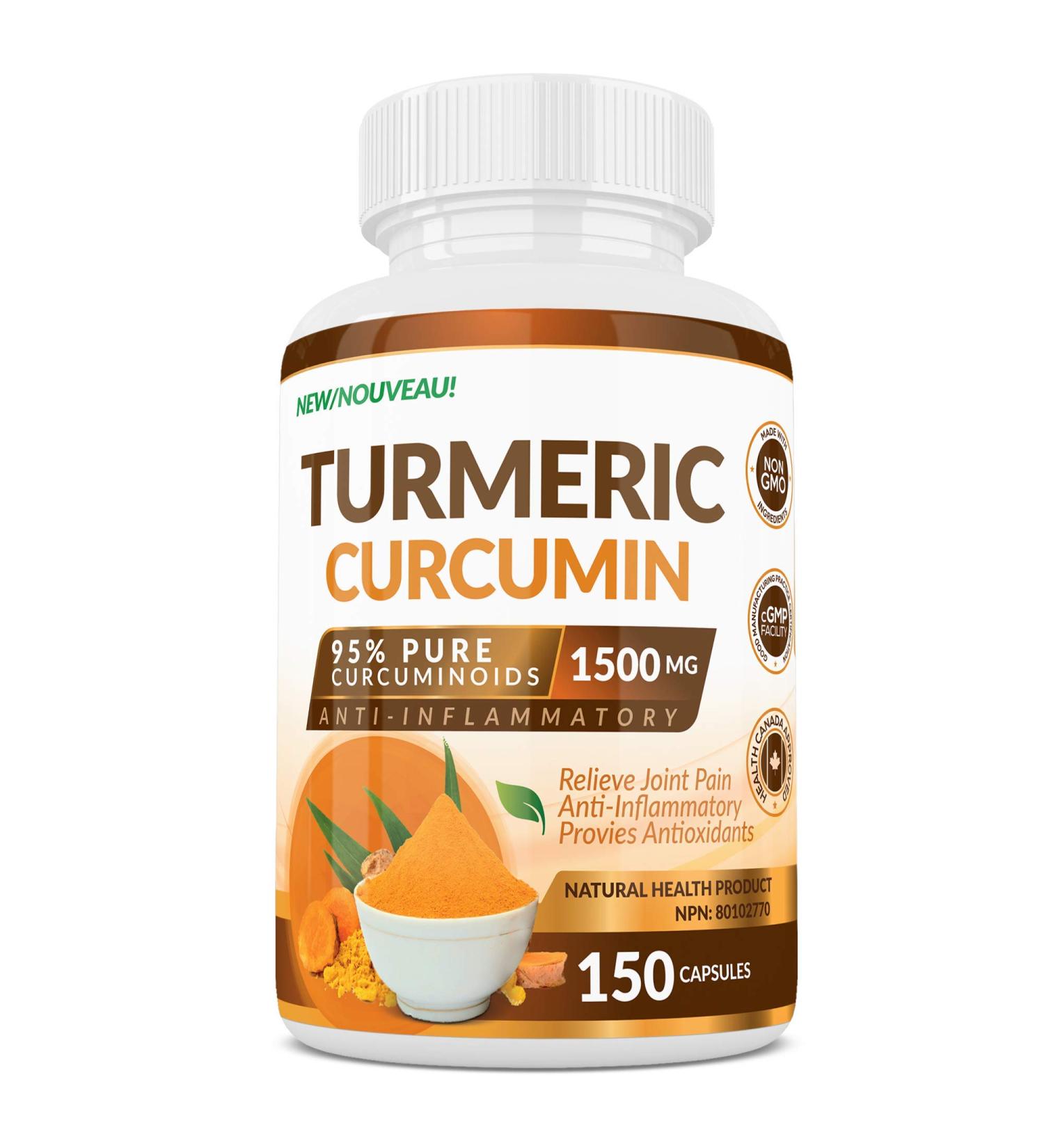 Turmeric Curcumin 95% Pure Curcuminoids (150 count) - 1500 mg. Relieve Joint Pain Anti-Inflammatory & Provides Antioxidants - Buy Online on GoSupps.com