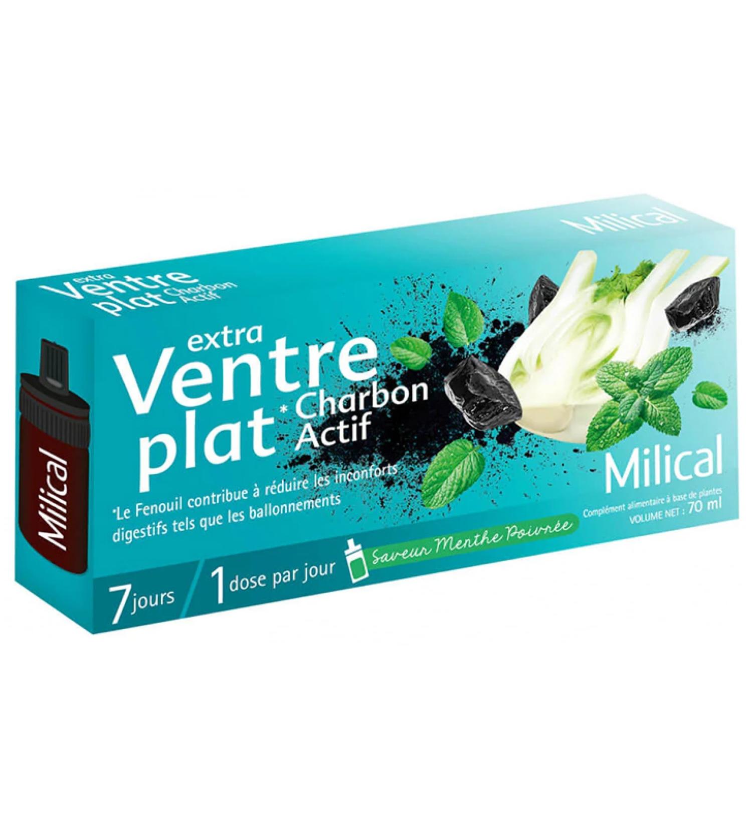 Milical Extra Flat Stomach Activated Charcoal Peppermint Flavor 7x10ml