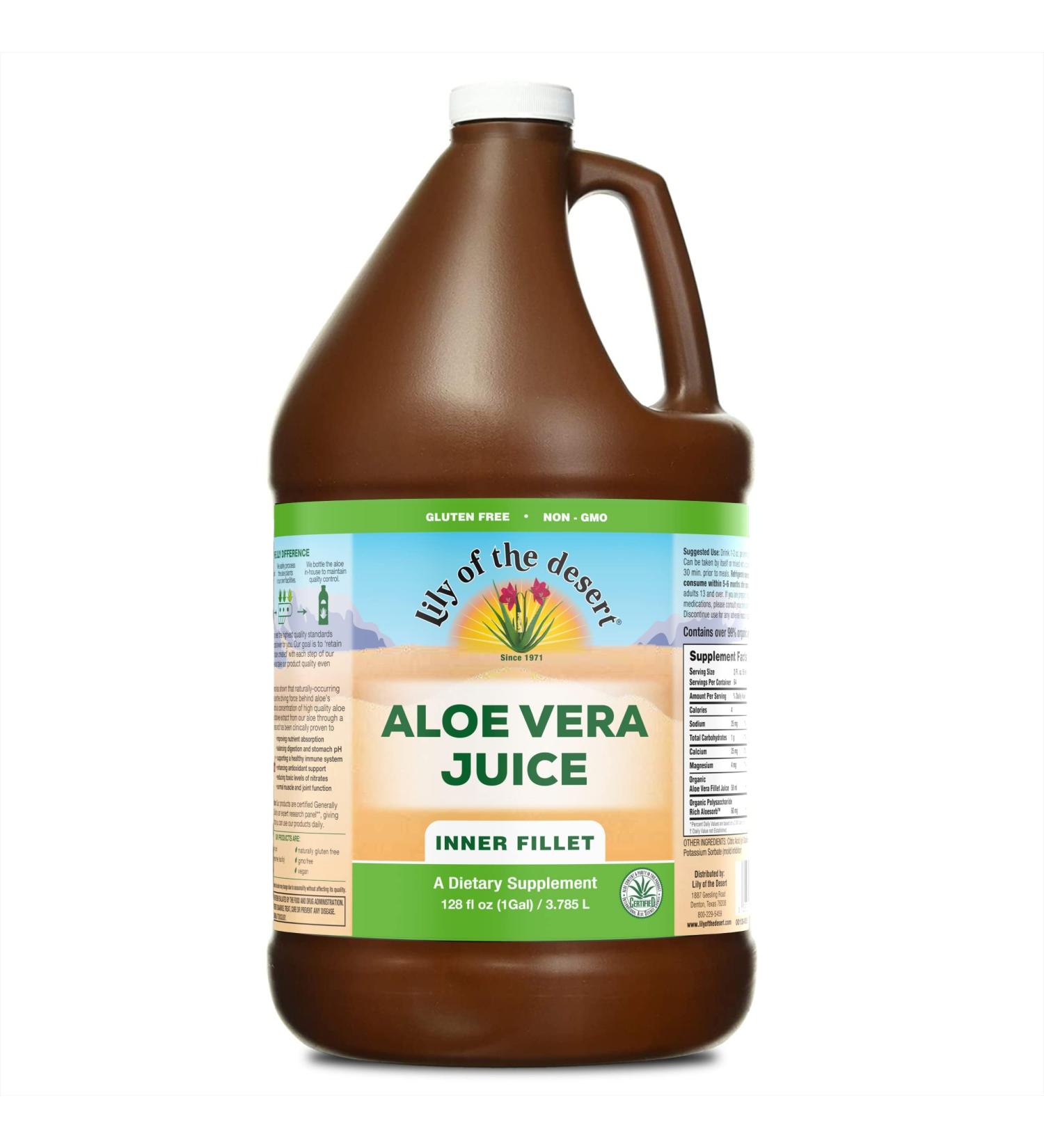 Lily of the Desert Aloe Vera Juice - Inner Fillet Aloe Vera Drink Organic Aloe Juice with Natural Vitamins Digestive Enzymes for Gut Health Stomach Relief Wellness Glowing Skin 128 Fl Oz - Buy Online on GoSupps.com