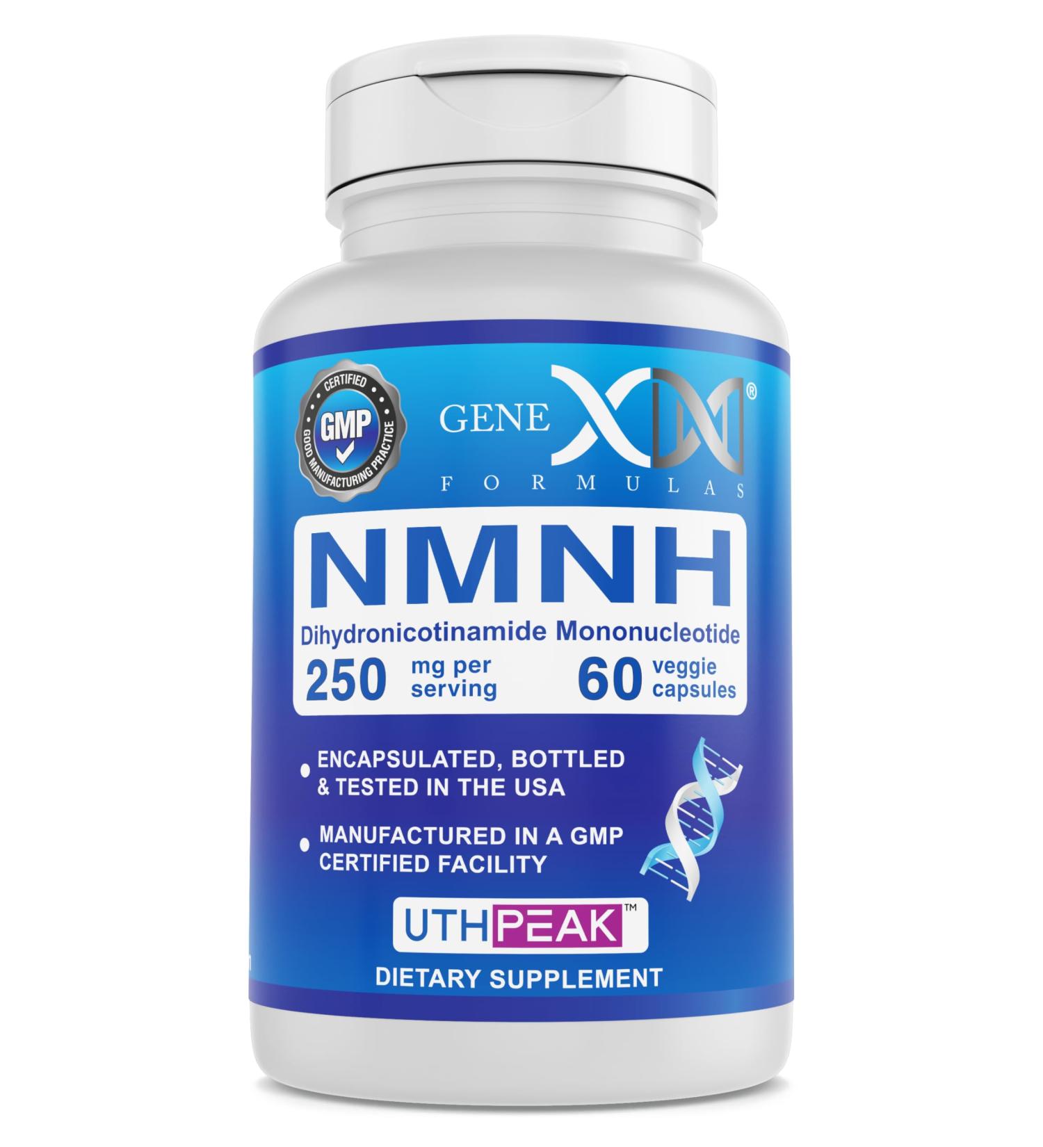 Genex Formulas 250mg NMNH (60 Capsules - 30 Servings) | Uthpeak NMNH (Dihydronicotinamide Mononucleotide) NAD+ Precursor for Healthy Aging - Non-GMO Gluten-Free Vegetarian - Buy Online on GoSupps.com