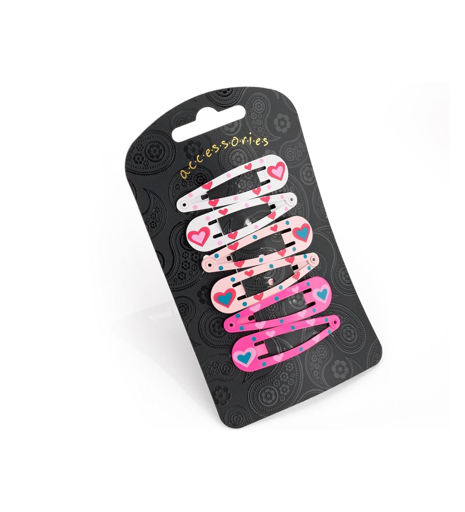 Glitz4Girlz Heart Pattern Metal Hair Clip 4.75cm Pink/White