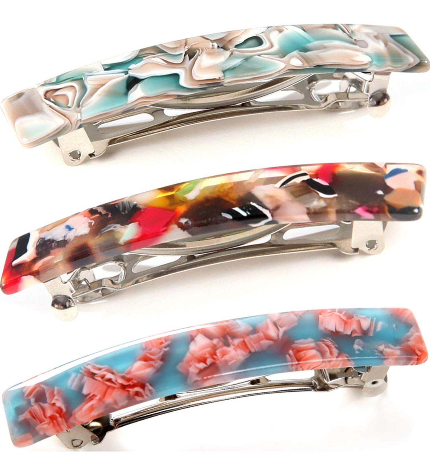 3 Pcs Tortoise Cellulose Acetate Hair Barrettes - Pink & Pastel Marble French Clips - Buy Online on GoSupps.com