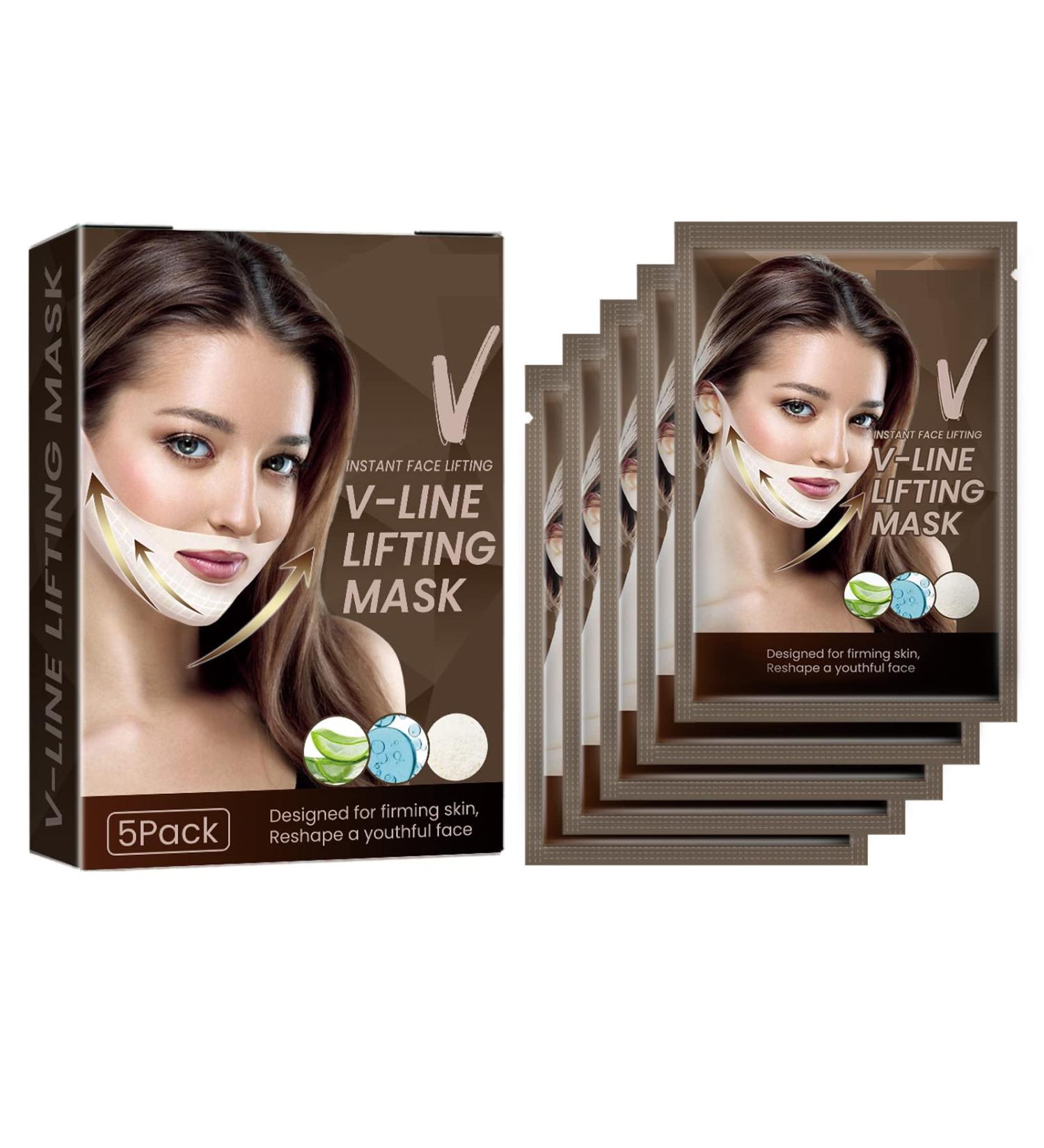5 Pcs V Line Face Masks with Aloe Vera - Anti-Aging Hydrogel Collagen Mask for Neck Tightening and Double Chin Toning - Buy Online on GoSupps.com