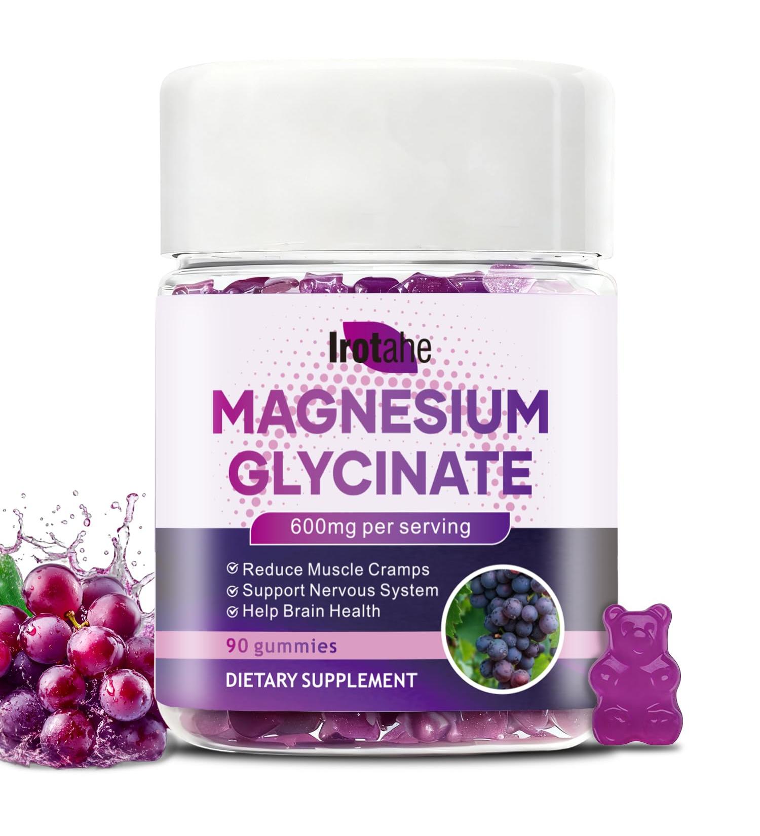Magnesium Glycinate Gummies 600mg - Sugar Free Raspberry Chews with L-Threonate Vitamin D3 & B6 - Supports Relaxation Sleep & Nervous System Health - 90 Gummies (Grape) 1 Count (Pack of 1) - Buy Online on GoSupps.com