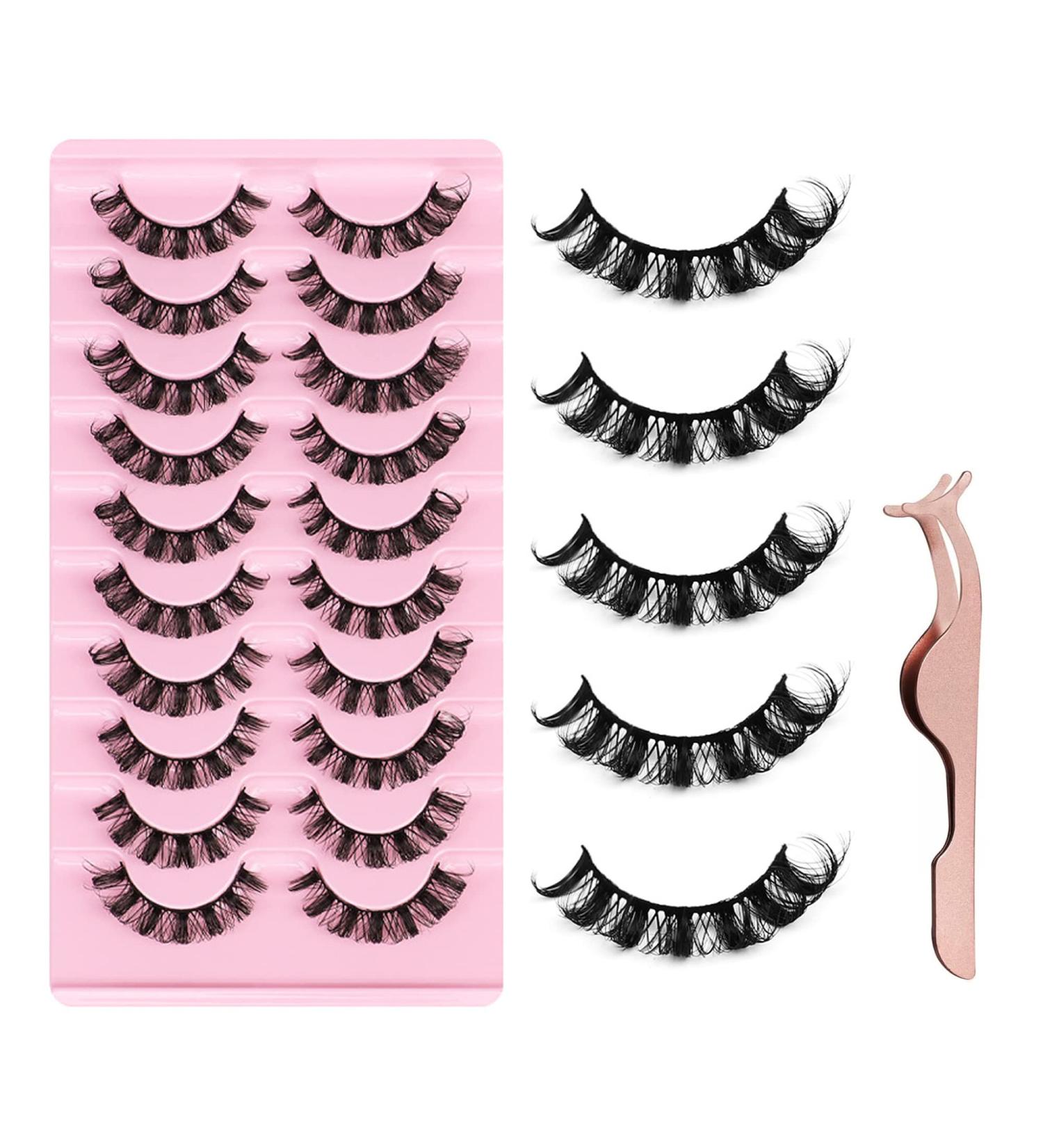 10 Pairs 3D False Eyelashes - Natural D Curl Russian Strip Lashes with Eyelash Clip | Fluffy & Wispy Artificial Eyelash Extensions for Eye Makeup - Buy Online on GoSupps.com