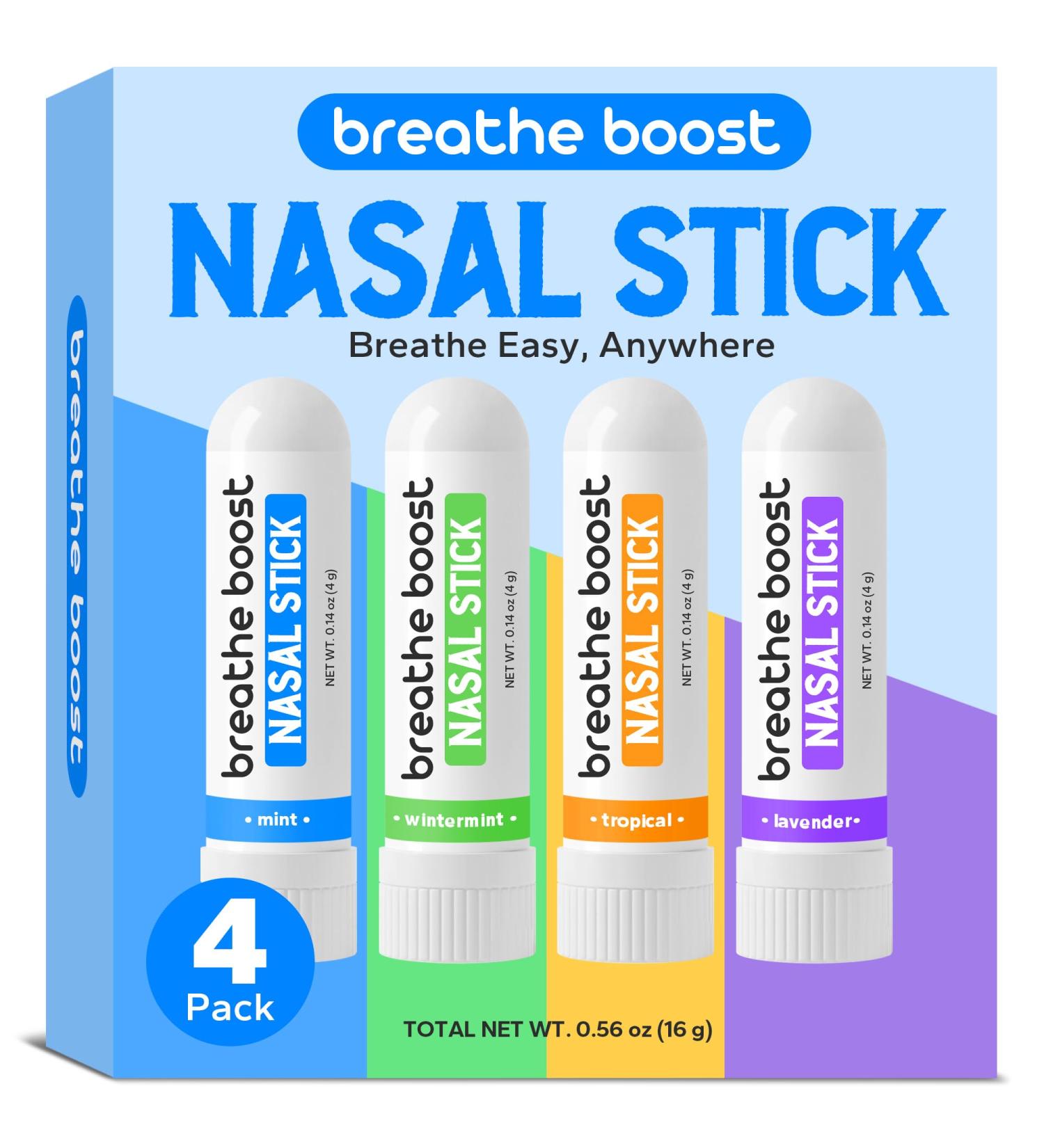 Breathe Boost Nasal Stick (4 Pack) Portable Inhaler for Instant Sinus & Allergy Relief Nasal Stick Set with Mint Tropical Wintermint & Lavender 4 Scented - Buy Online on GoSupps.com