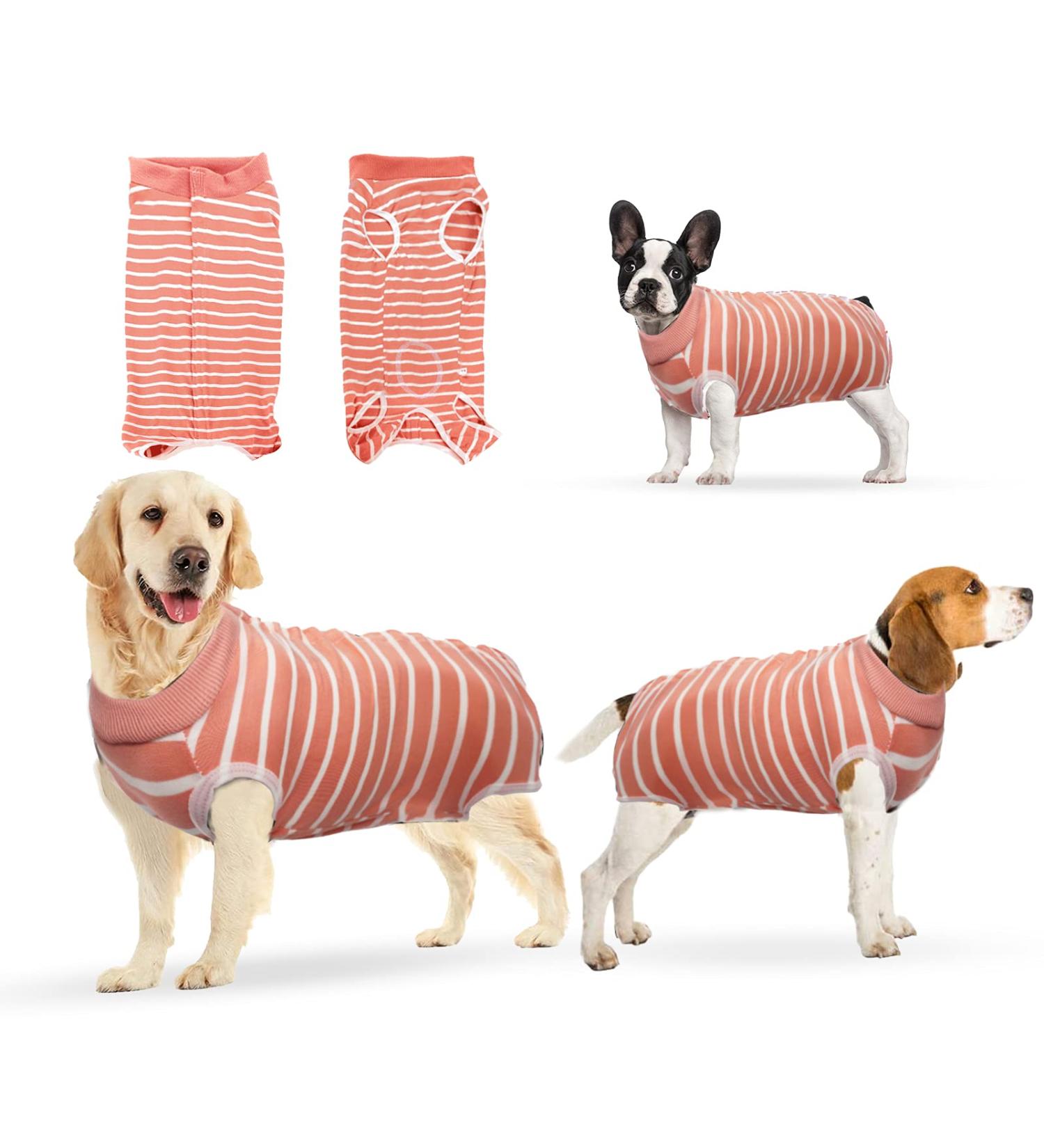 Ouuonno Recovery Suit for Dogs - Surgical Vest for Female Dogs Anti-Licking Animal Jacket with E-Neck Straps (XS Stripes Pink) - International Shipping Available - Buy Online on GoSupps.com