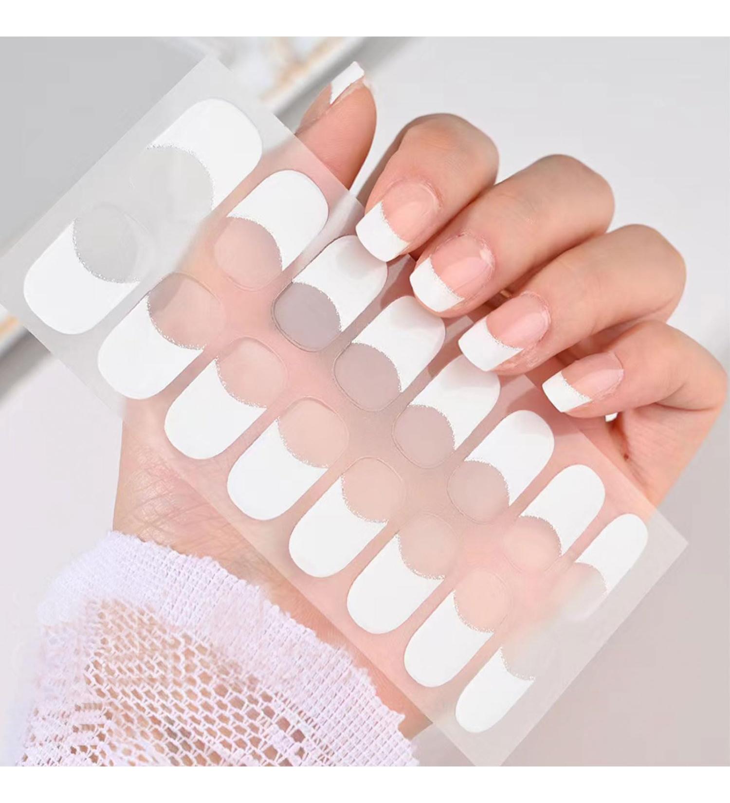 White French Tip Semi Cured Gel Nail Strips Stickers Short Square Gel Nails Wraps with File 16 Pieces Glossy Soft Self-Adhesive Salon-Quality Uv/LED Lamp Required - Buy Online on GoSupps.com