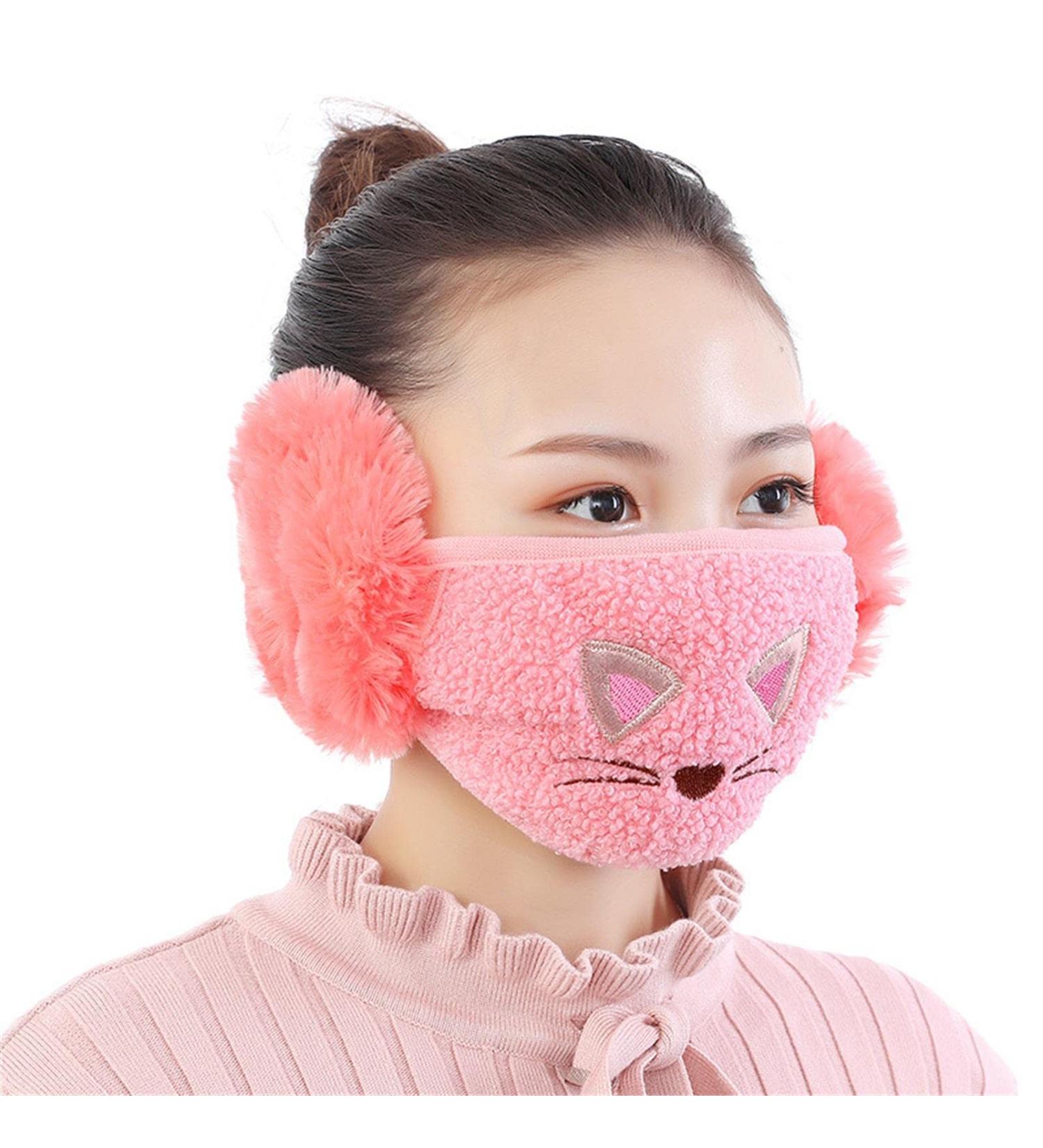 Hudhowks Winter Warm Children Bandana Facial Protection with Earf protection plush reusable for women girls outdoor sports Christmas