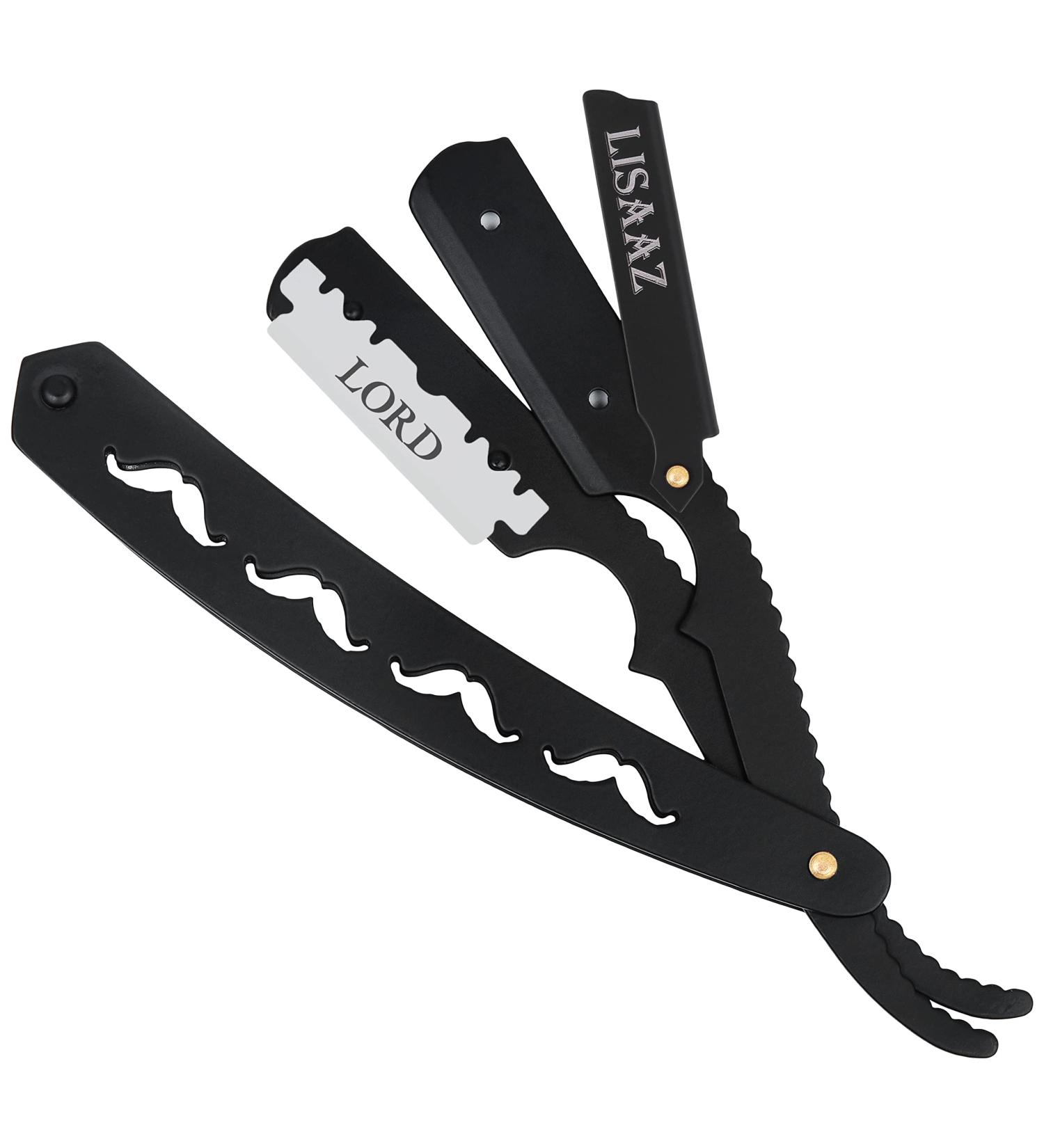 Premium Black Straight Razor for Men | 10 Stainless Steel Blades | Classic Shaving Tool | Professional Barber Supplies | 4.8in Quality Design - Buy Online on GoSupps.com