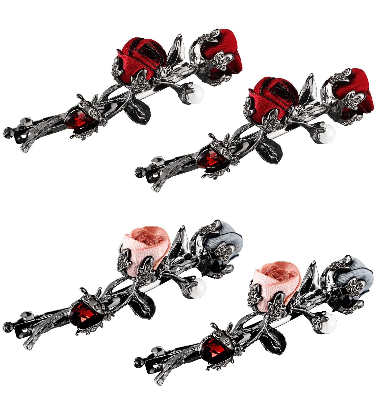 Crystal Vintage Flower Hair Clip Set - Rhinestone Pearl Hair Jewelry for Women, Wedding Hair Accessories - Red and Pink Flower Barrettes - Buy Online on GoSupps.com