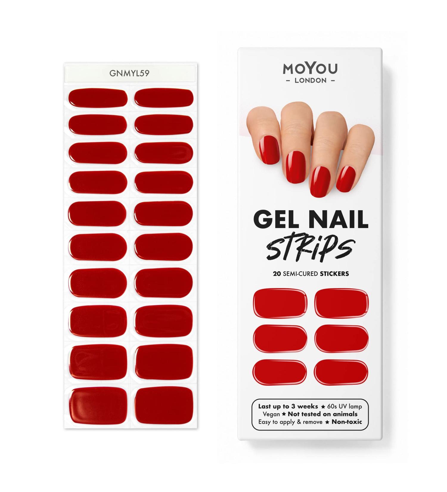 Moyou London Semi Cured Gel Nail Wraps - 20 Pcs Salon-Quality Manicure Set with Nail File & Cuticle Stick - Queen of Hearts - Buy Online on GoSupps.com