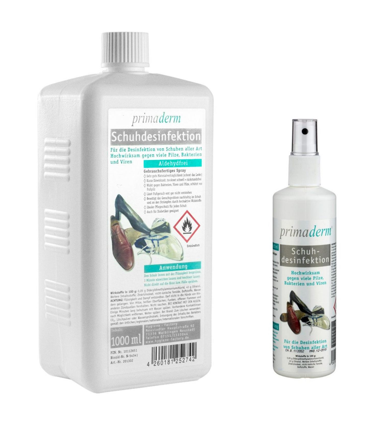 Buy Primaderm Shoe Disinfectant - Aldehyde-Free Spray for Fungi Bacteria & Viruses - 250ml & 1L Refill - International Shipping Available - Buy Online on GoSupps.com