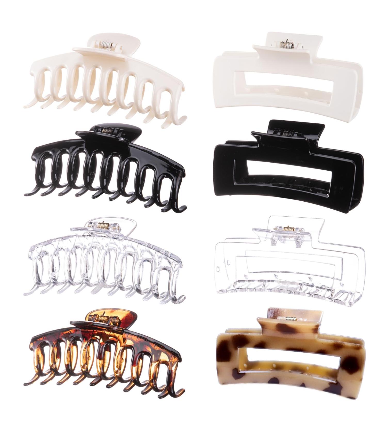 Shop Kavya 8-Piece Large Hair Clips | Slip-Resistant Hair Accessories for Women & Girls - Stylish White Black Transparent & Leopard Designs (10.5cm) - Buy Online on GoSupps.com